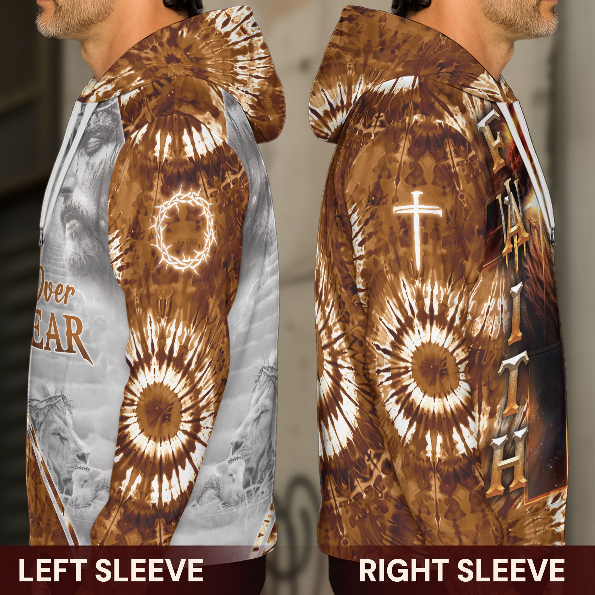 Faith Over Fear Lion & Jesus Crown of Thorns Hoodie