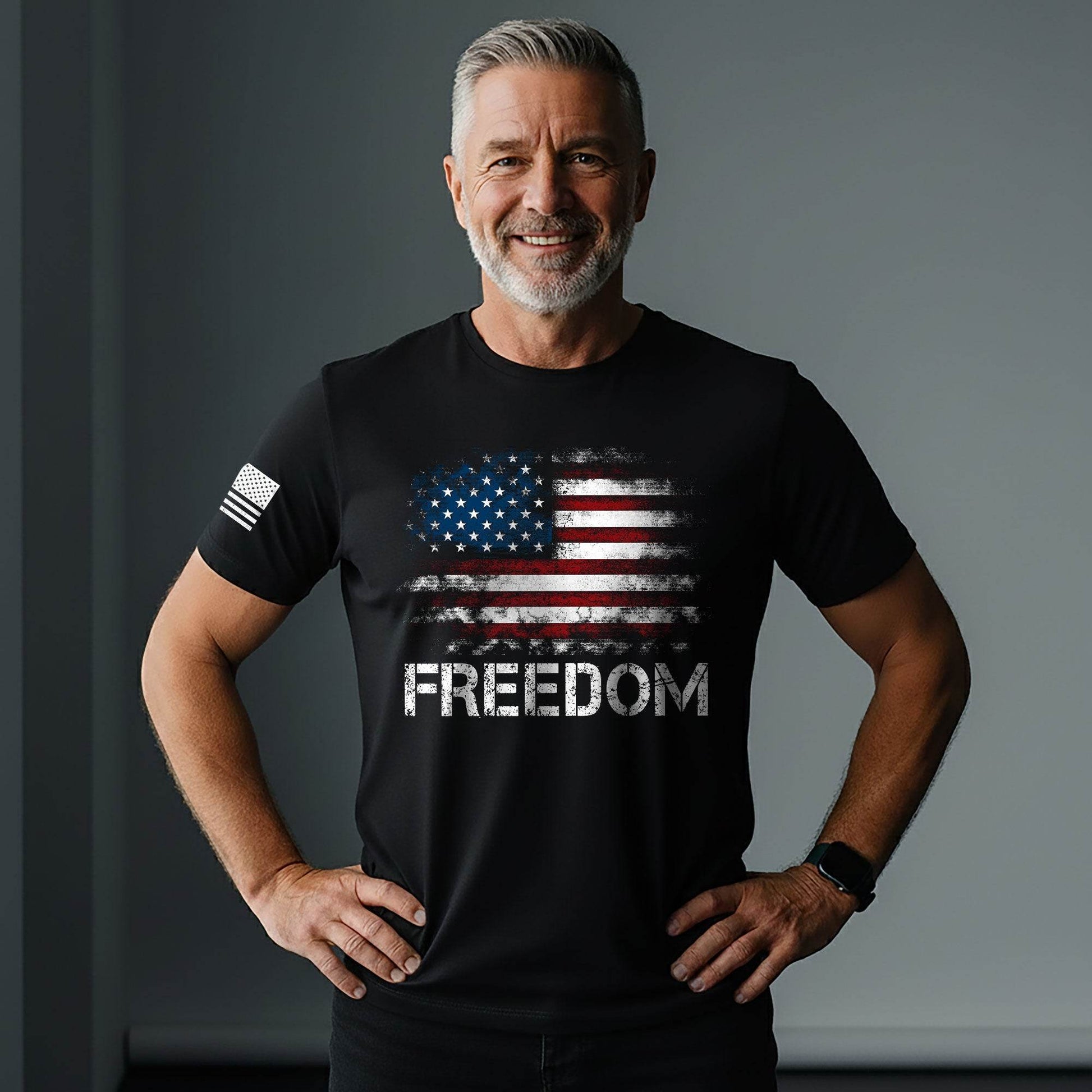 Freedom Distressed American Flag Bold Patriotic T-Shirt - Rust Field Wear