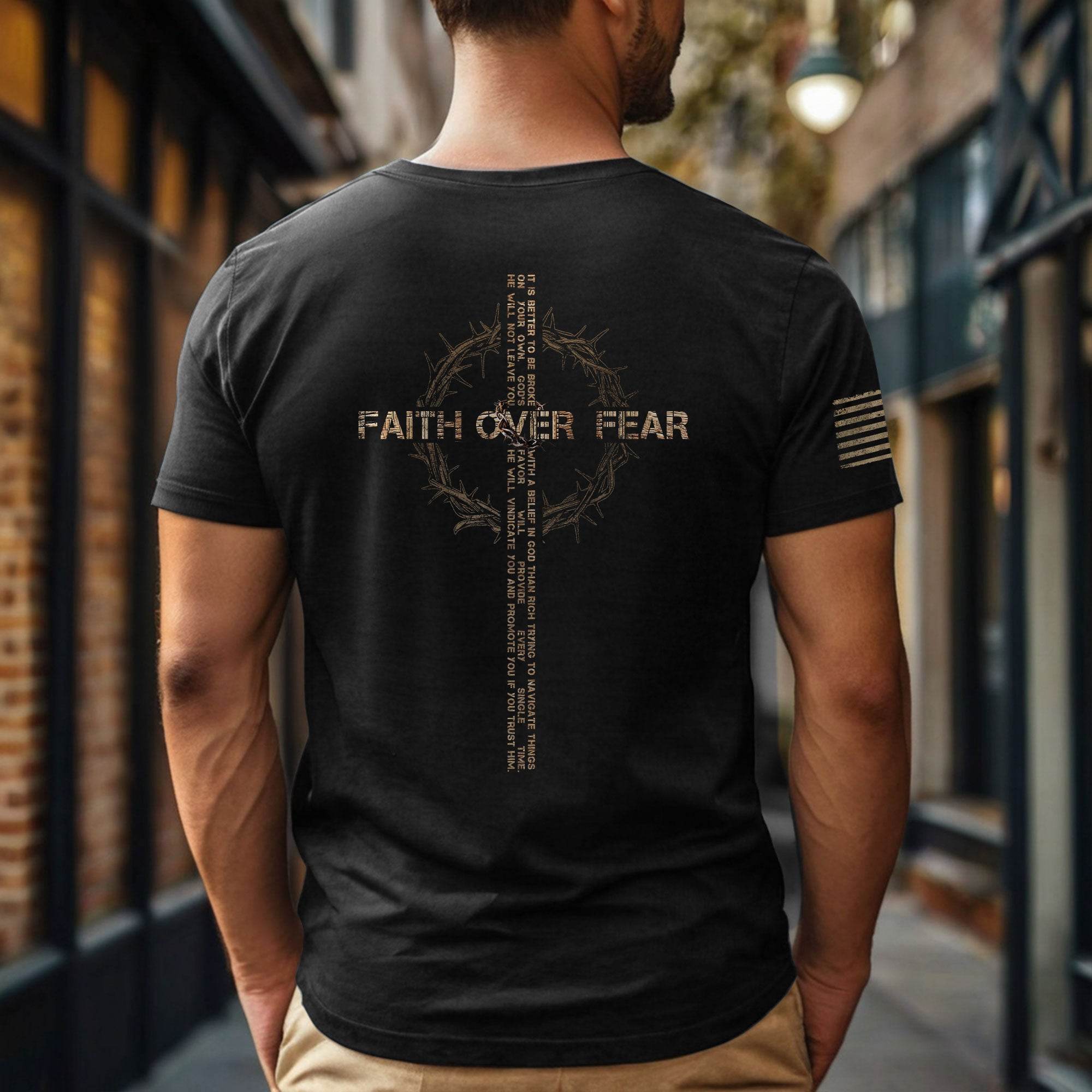 Faith Over Fear T-Shirt – Crown of Thorns Cross with Scripture Quote - Rust Field Wear