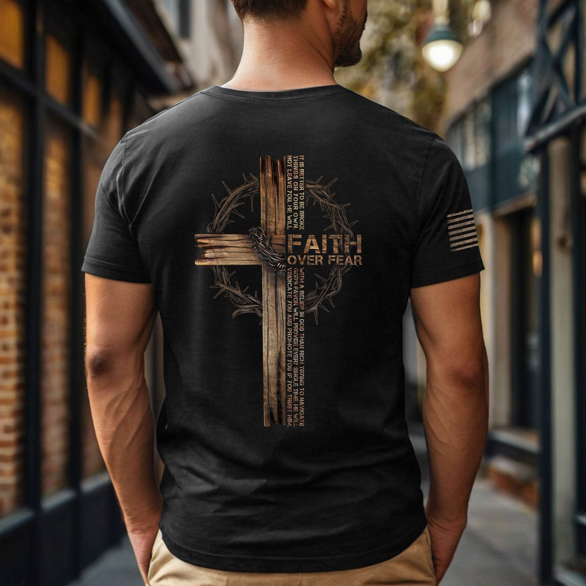 Faith Over Fear Wooden Cross Crown of Thorns T-Shirt - Rust Field Wear