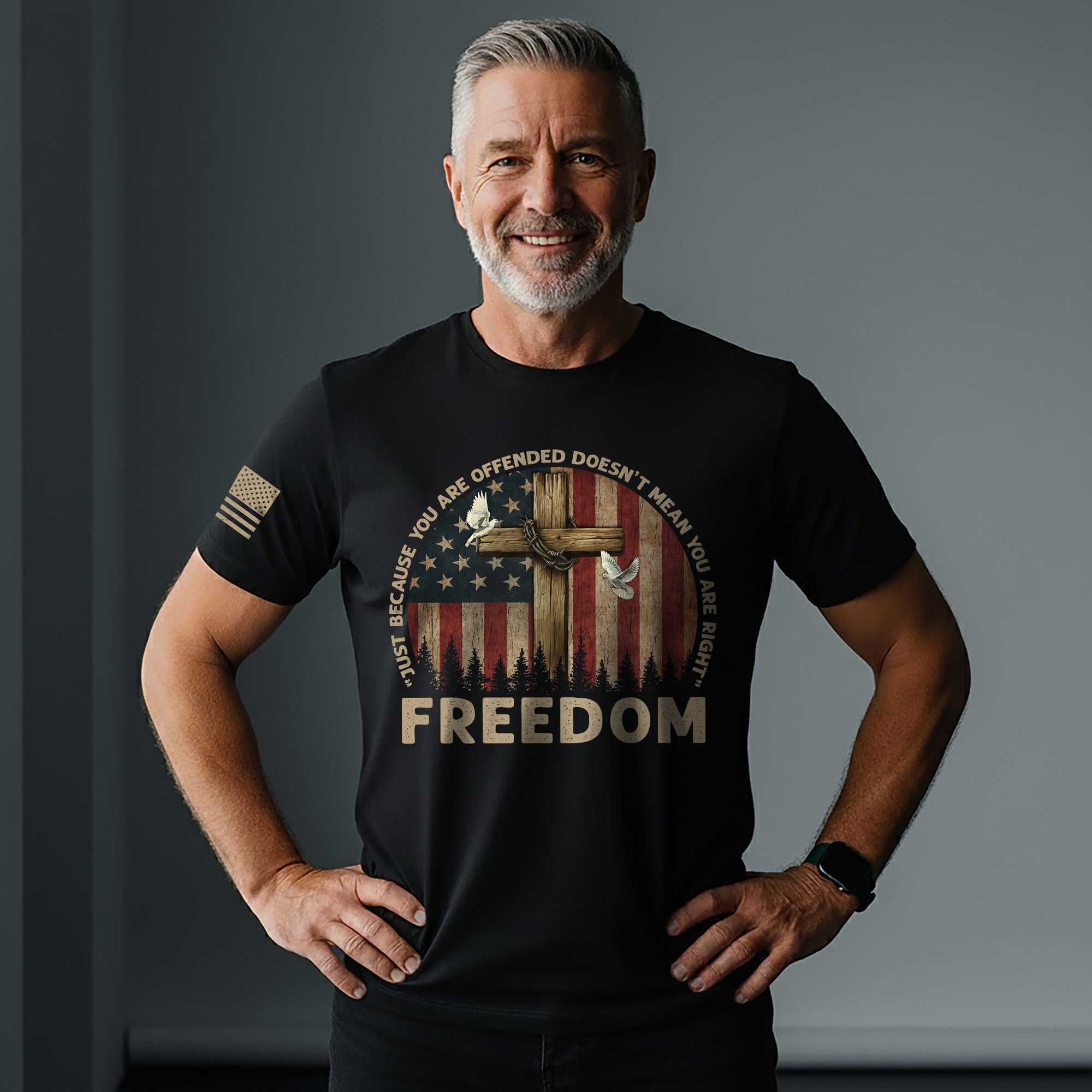 Freedom “Offended Doesn’t Mean You Are Right” Memorial Faith Cross T-Shirt