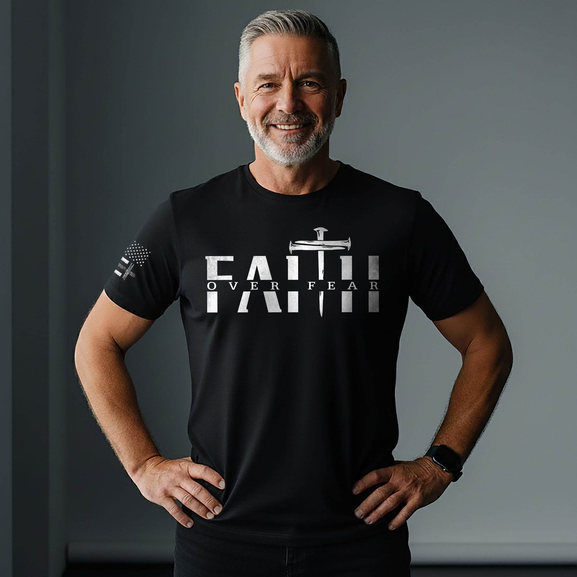 Faith Over Fear Sword Cross Graphic T-Shirt - Rust Field Wear