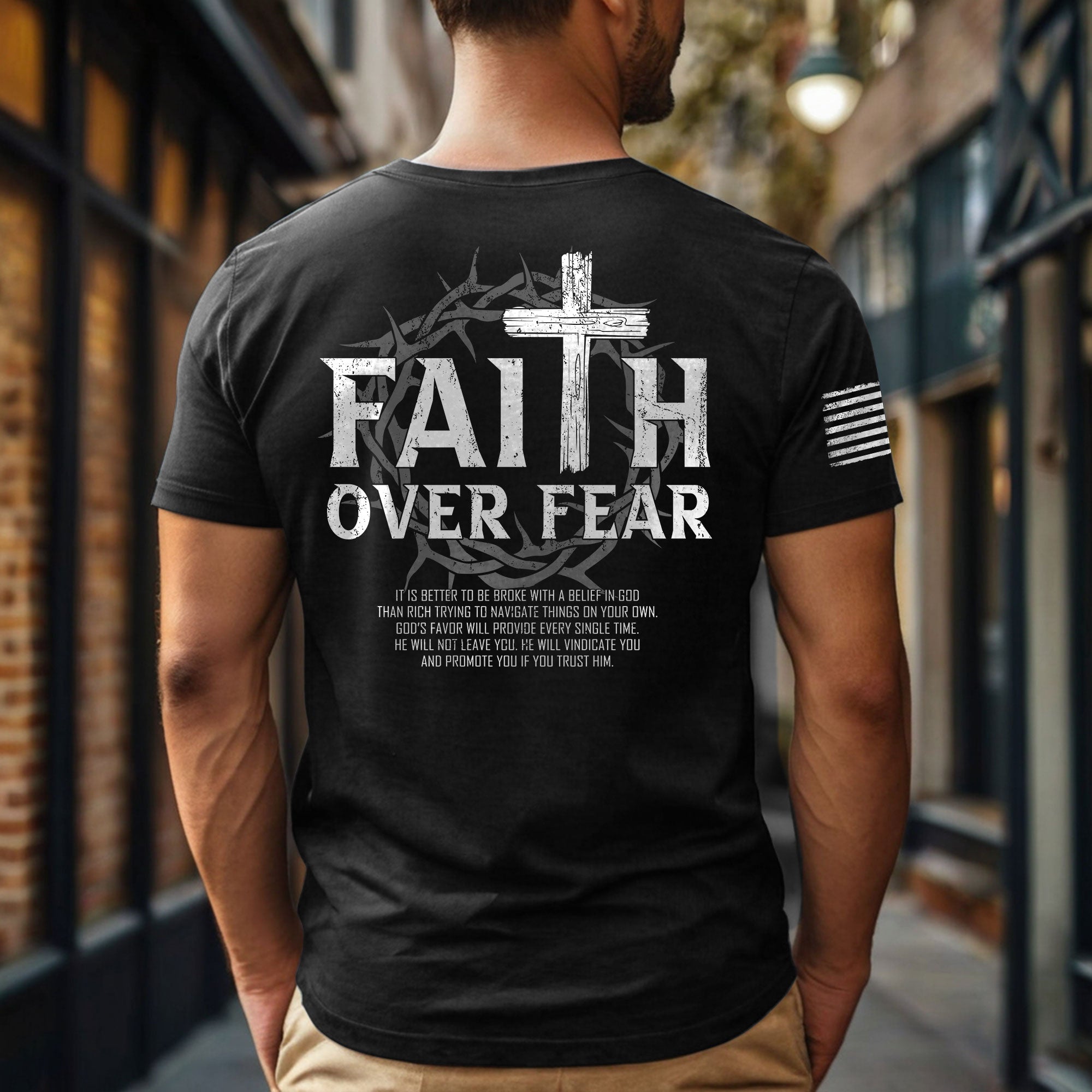 Faith Over Fear Wooden Cross Crown Christian T-Shirt