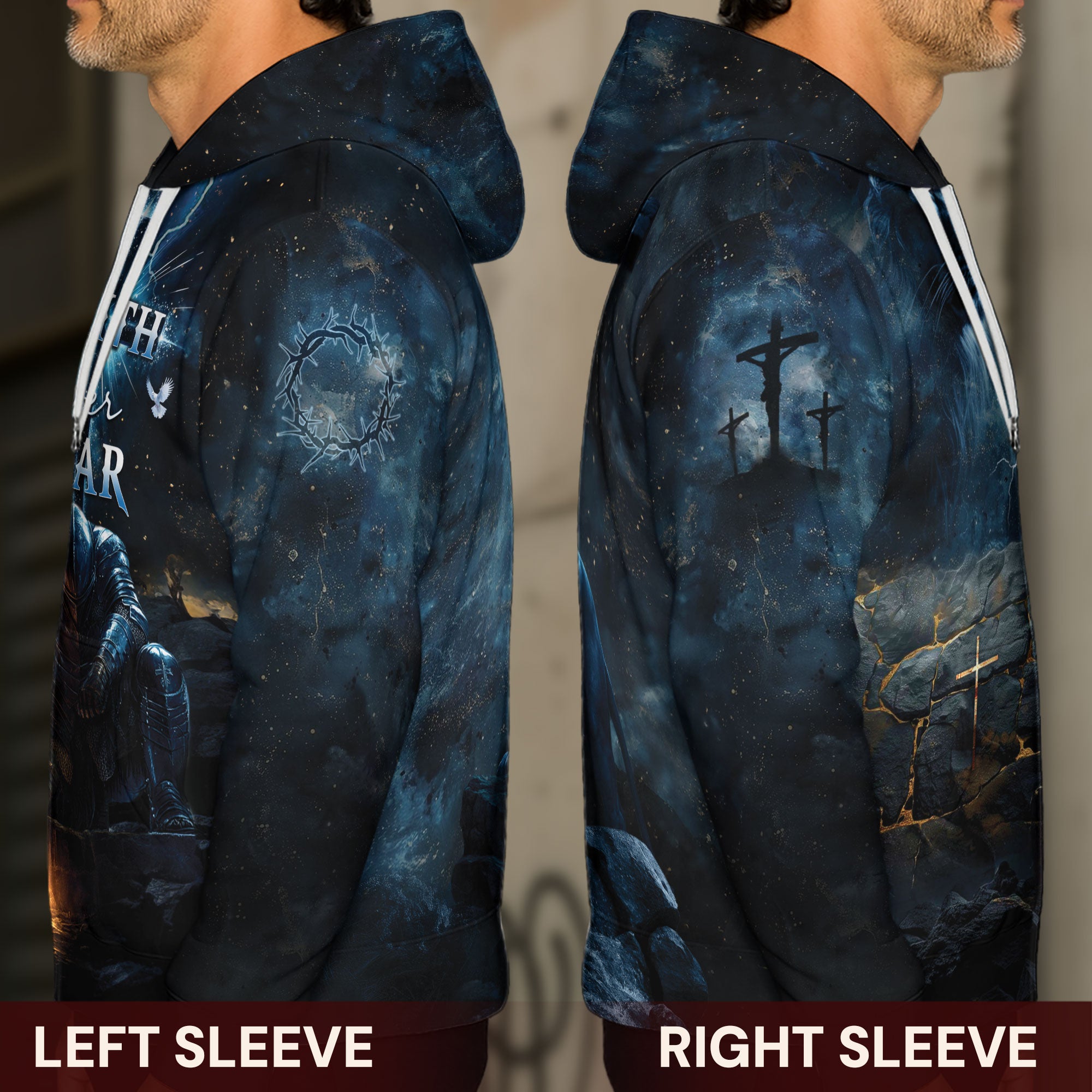 Faith Over Fear Christian Hoodie Warrior Lion Cross Design