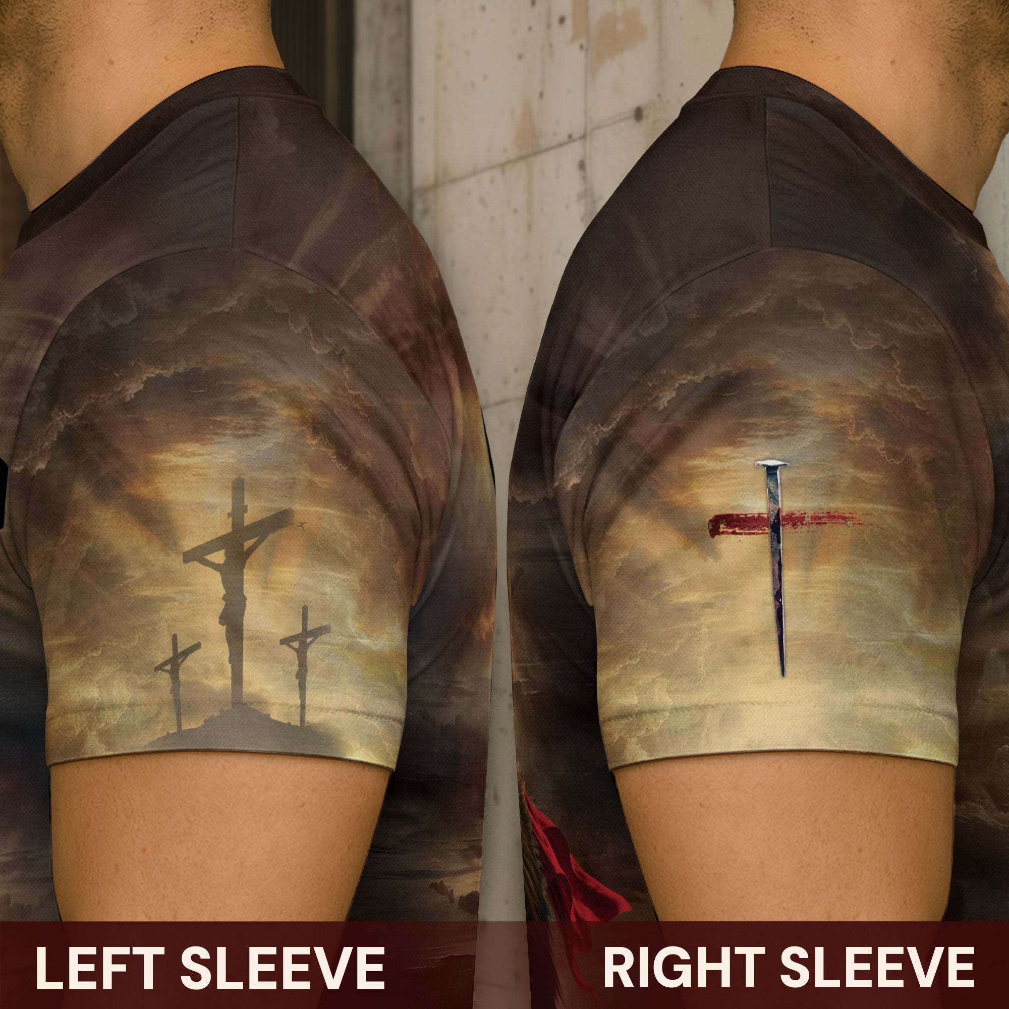 Faith Over Fear Christian T-Shirt Lion Cross Sunset Design