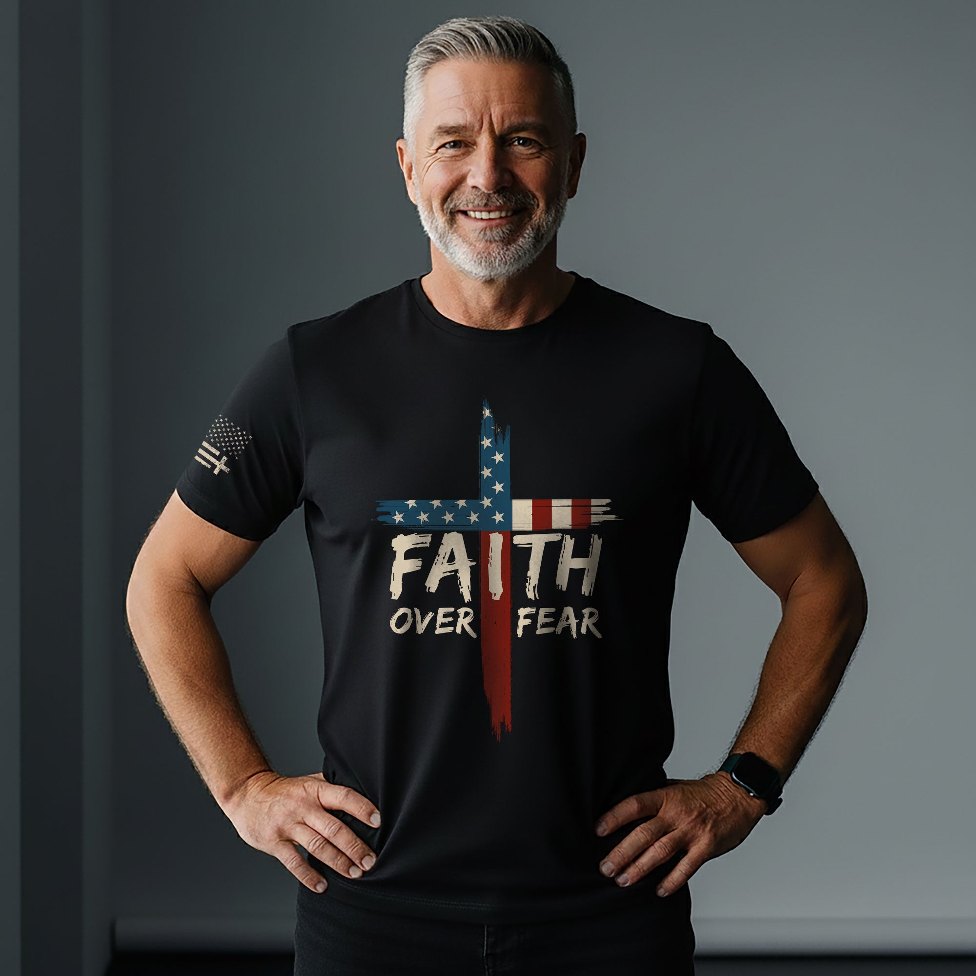 Faith Over Fear USA Flag Cross Christian T-Shirt
