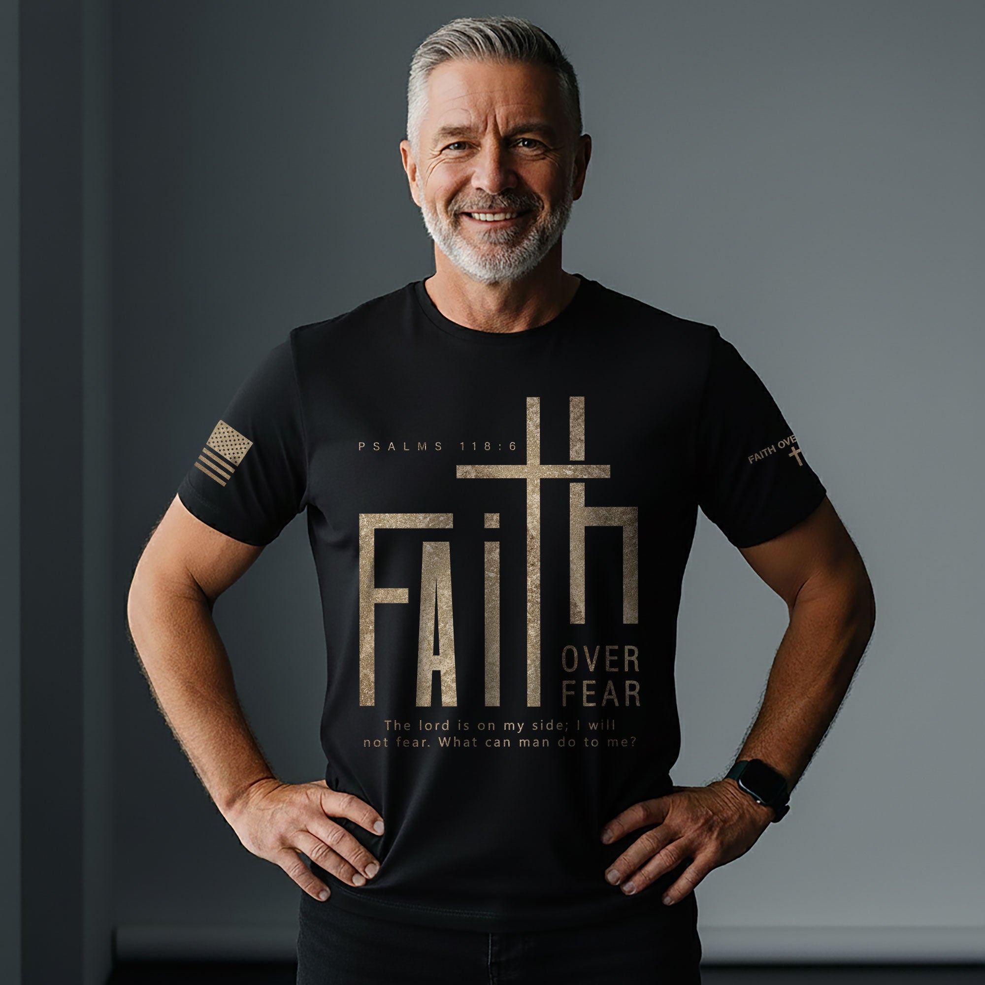 Minimal Faith Over Fear Psalms 118 6 Cross Christian T-Shirt