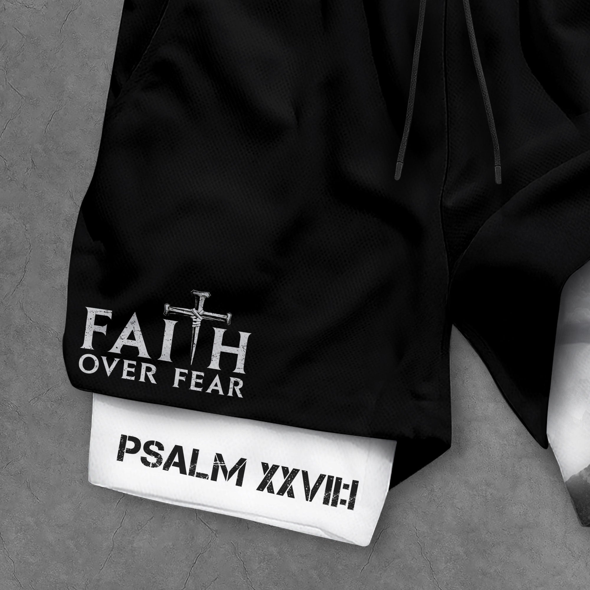 Faith Over Fear Christian Gym Shorts for Men Psalms 27:1