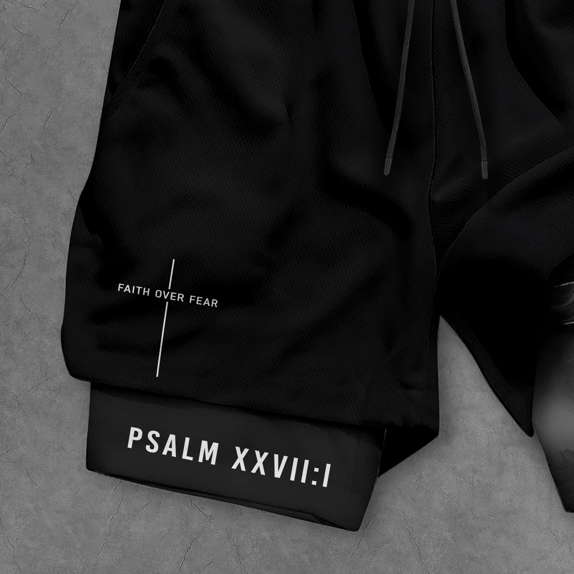 Faith Over Fear Christian Gym Shorts for Men Lion Cross Psalms 27:1