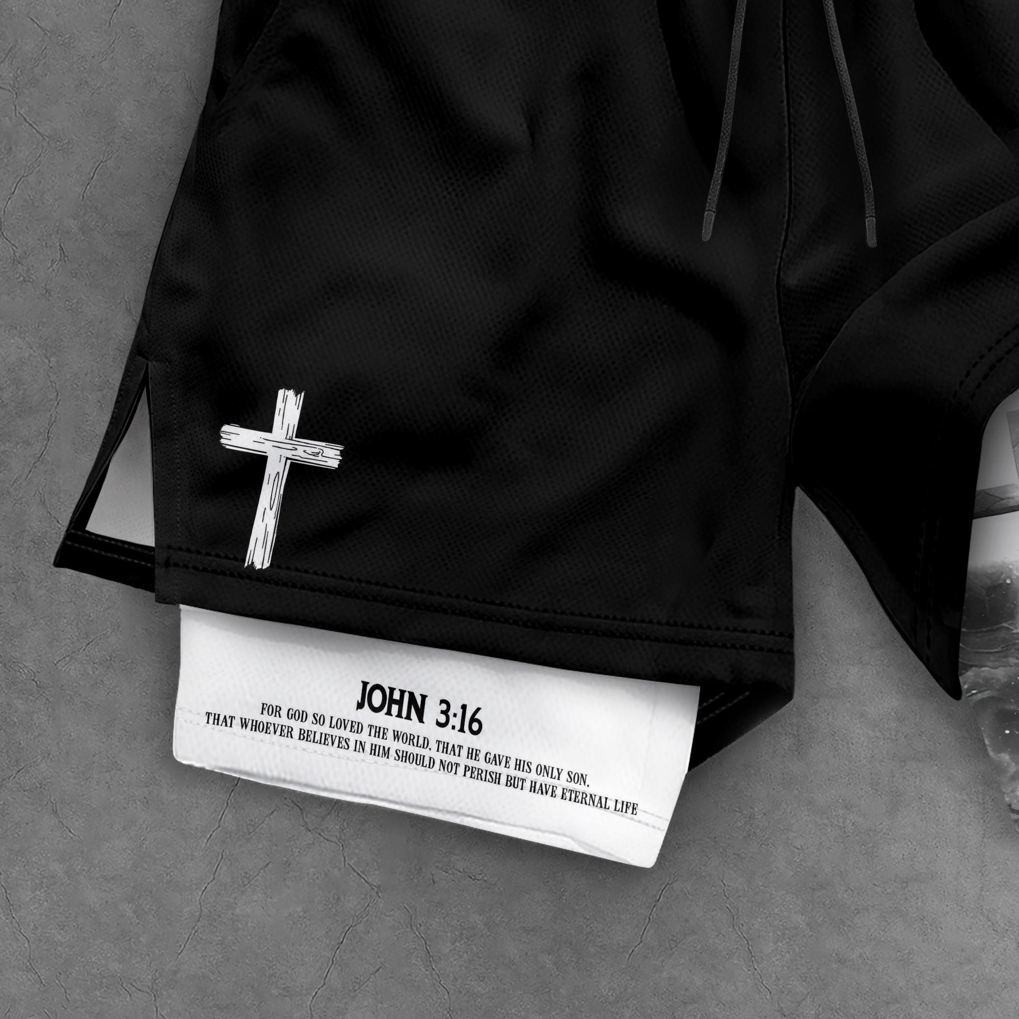 John 3:16 Christian Gym Shorts for Men Lion Cross Design - Rust Field Wear