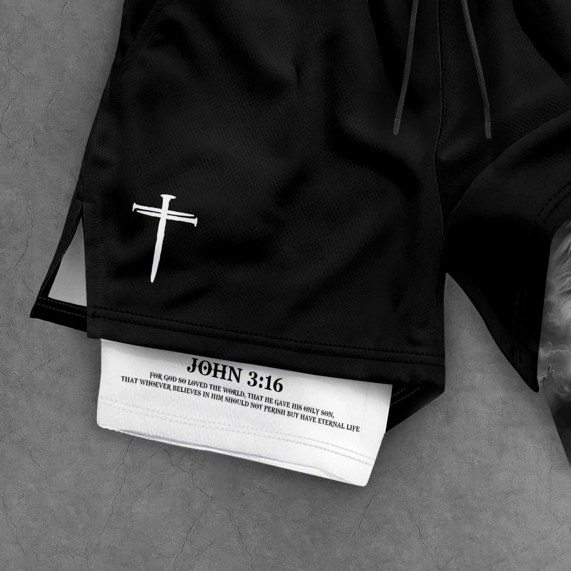 John 3:16 Christian Gym Shorts for Men Lion Cross Faith Shorts - Rust Field Wear