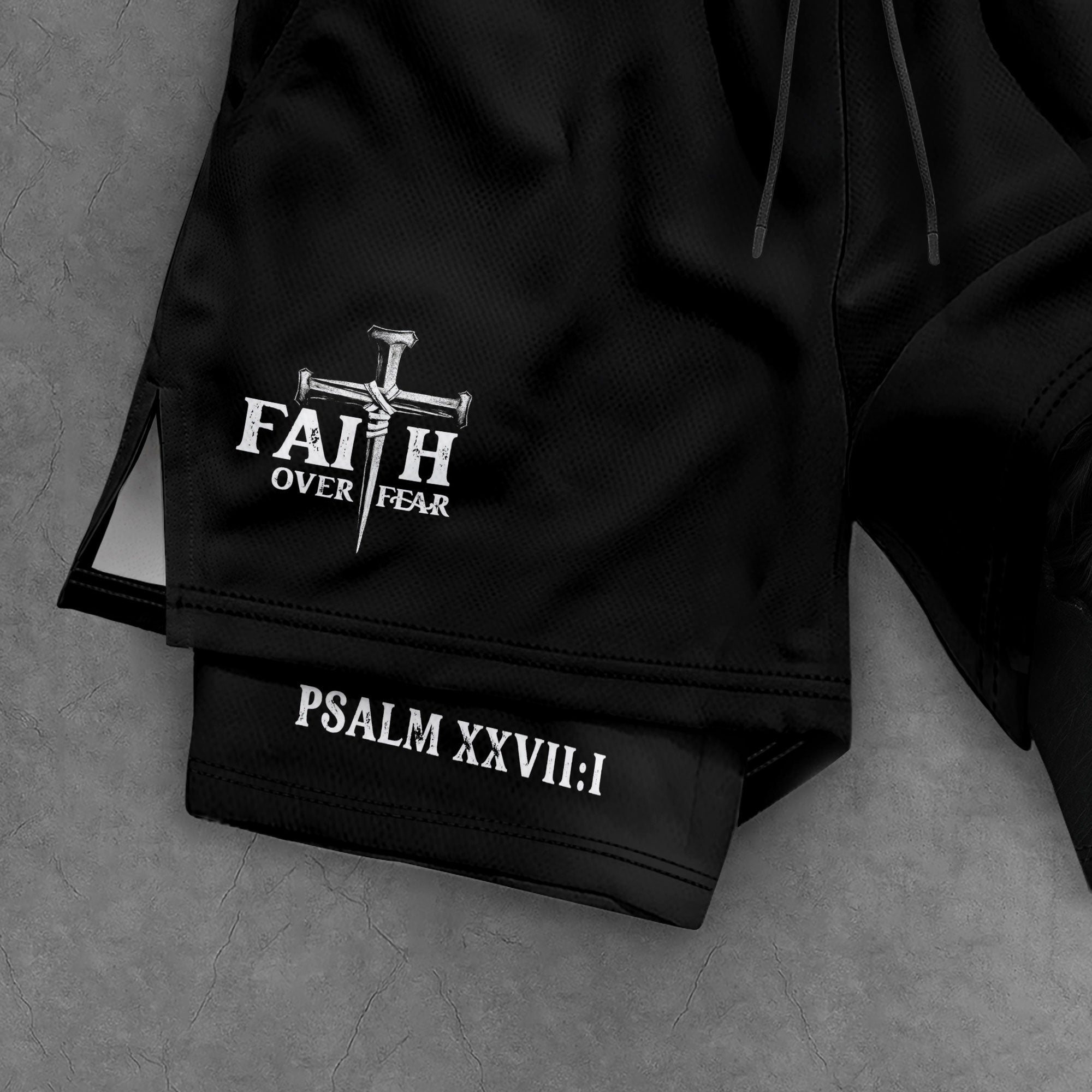 Psalm 27:1 Faith Over Fear Christian Gym Shorts Lion Cross Design - Rust Field Wear