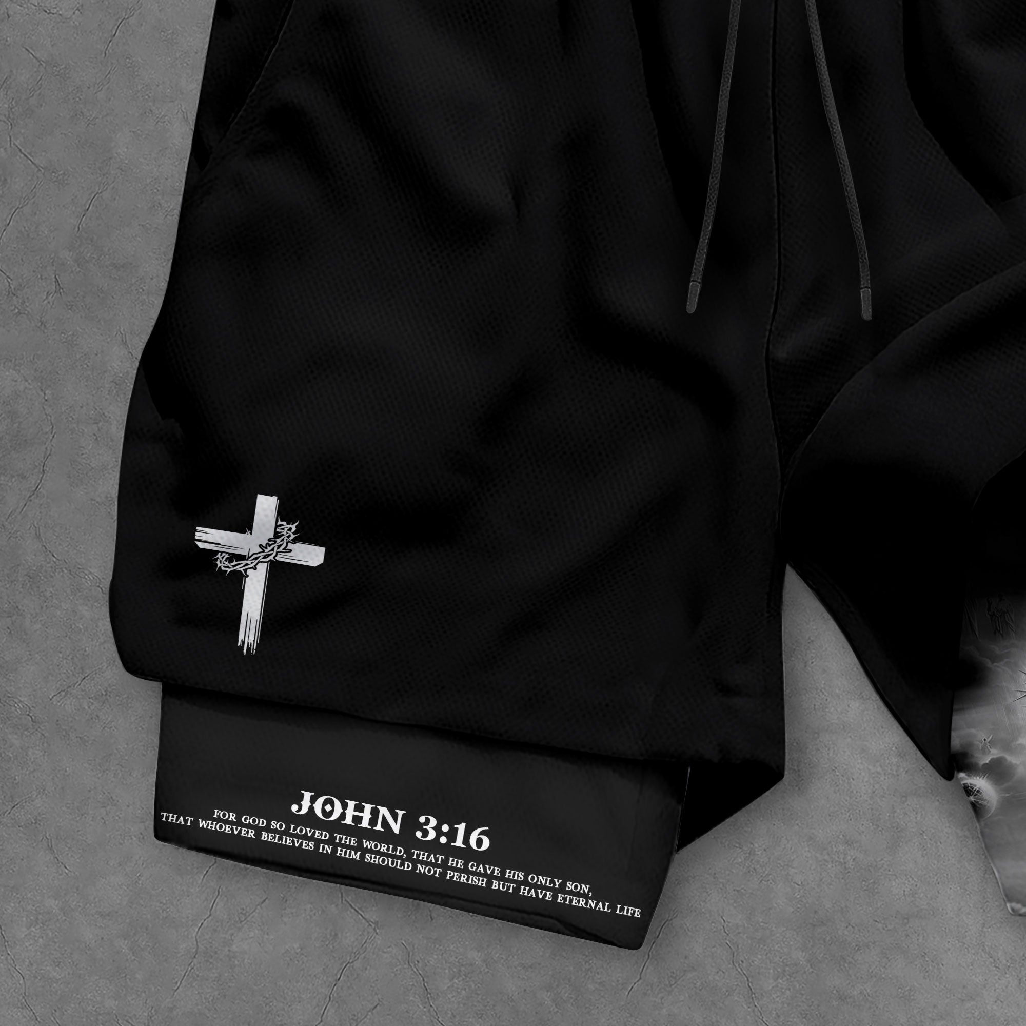 John 3 16 Christian Shorts for Men Jesus Cross Lion Design