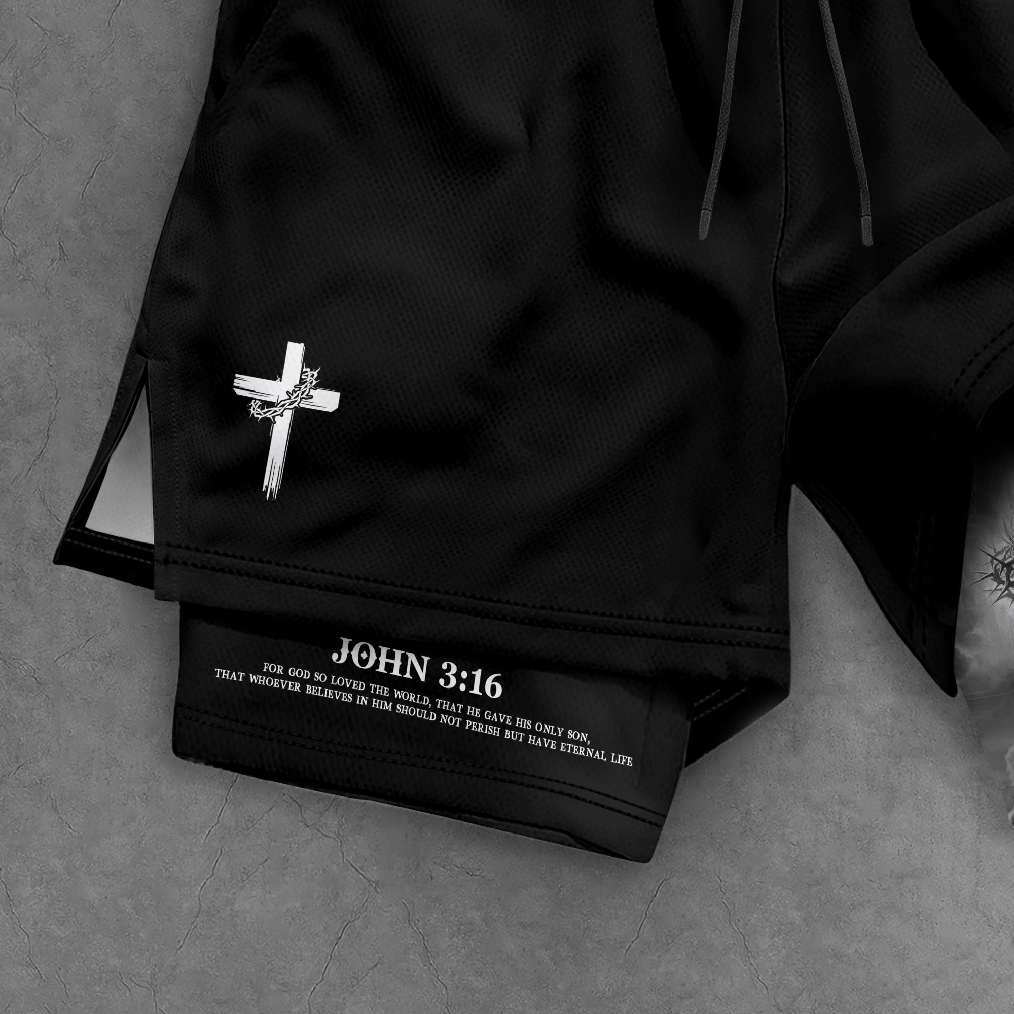 John 3:16 Christian Shorts for Men Jesus Cross Lion Design - Rust Field Wear