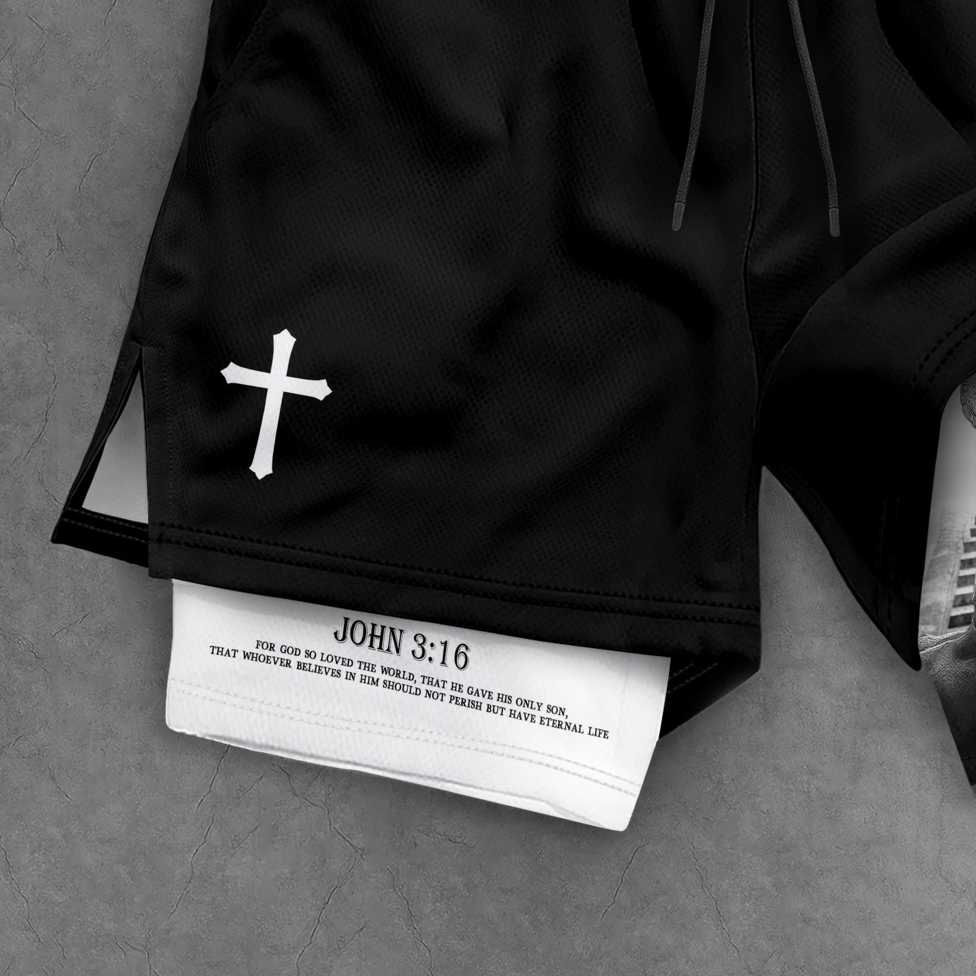 Christian Lion Cross Shorts for Men John 3:16 Bible Verse - Rust Field Wear