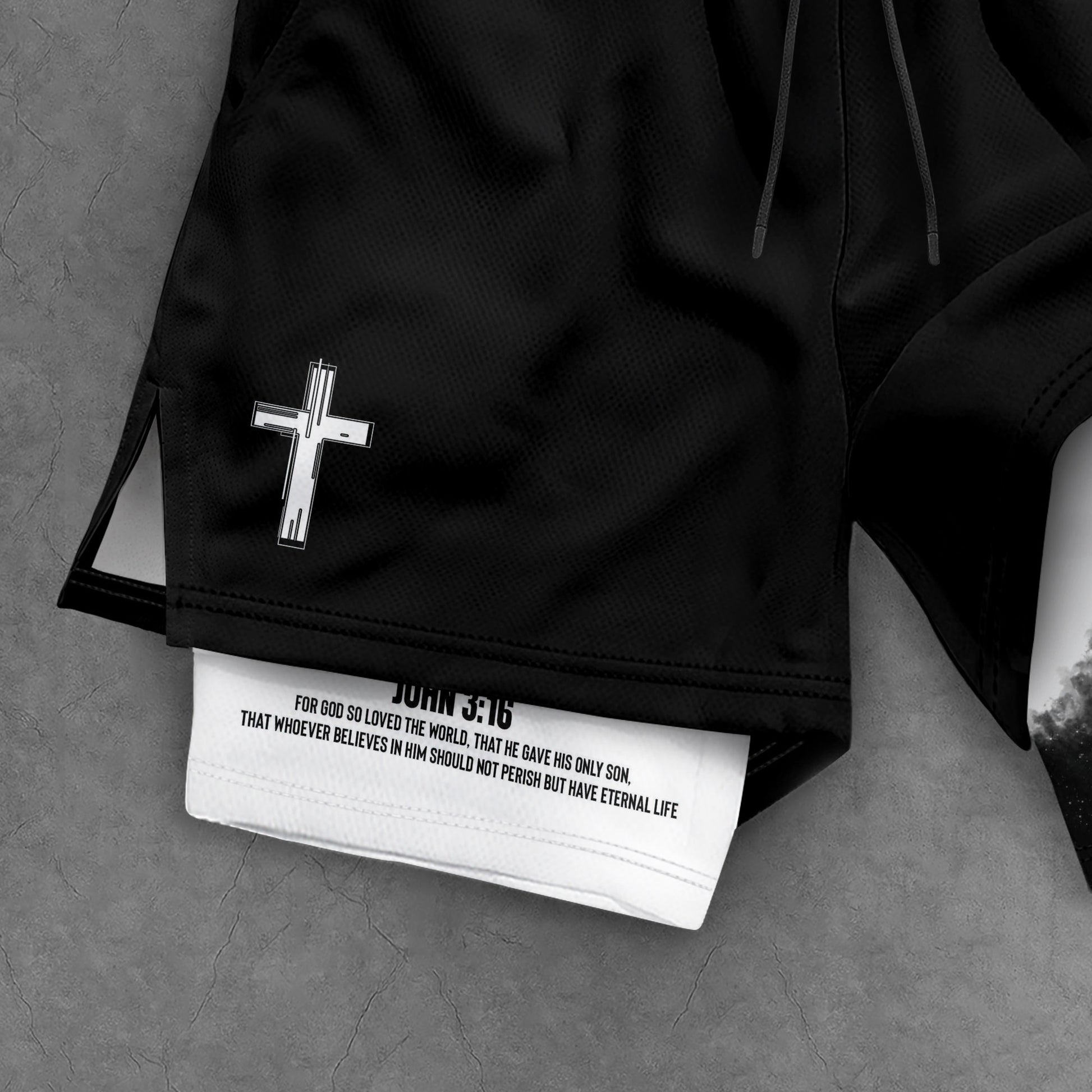 Jesus Cross Christian Shorts for Men John 3:16 Bible Verse - Rust Field Wear