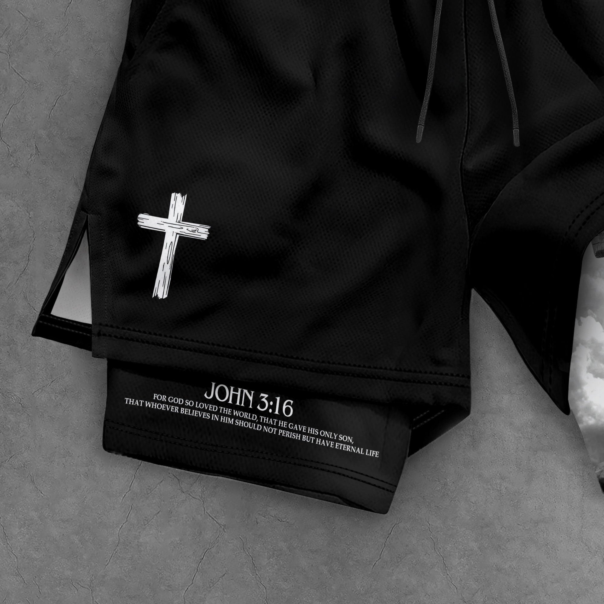 John 3:16 Bible Verse Shorts for Men Jesus Cross Christian Apparel - Rust Field Wear