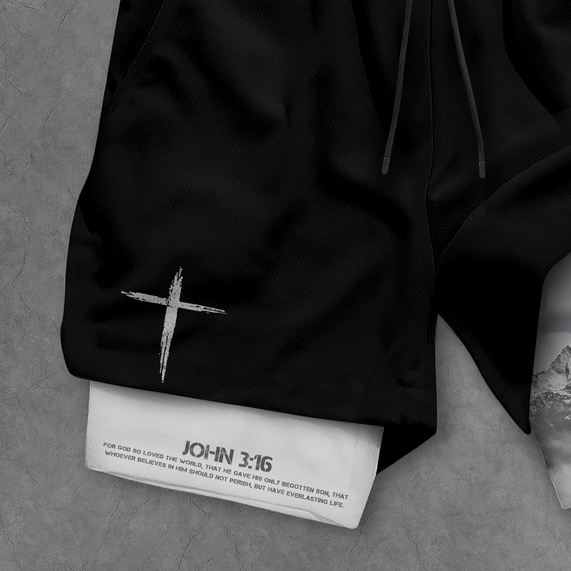 John 3:16 Christian Gym Shorts for Men with Liner Lion Cross Design