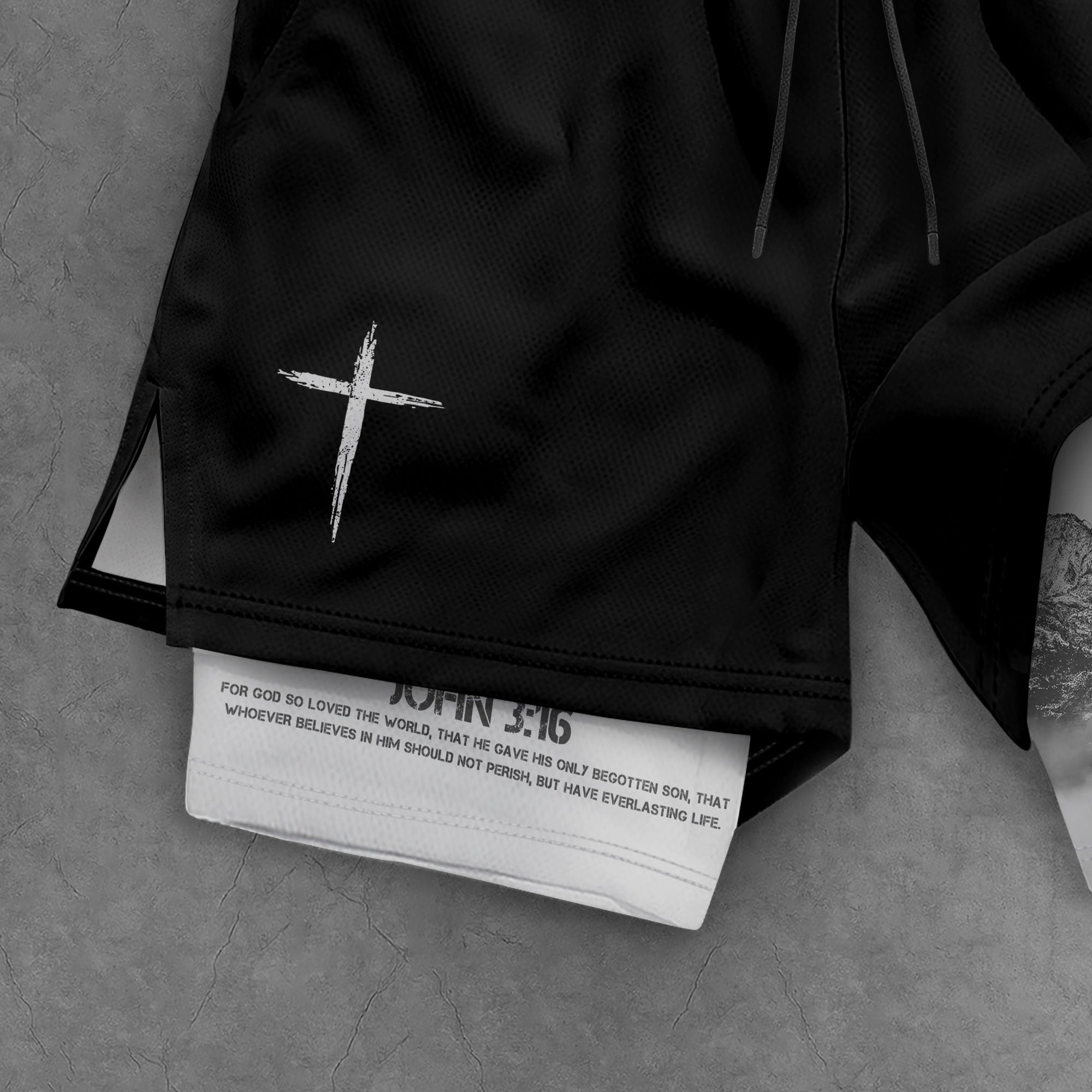 John 3:16 Christian Gym Shorts for Men with Liner Lion Cross Design - Rust Field Wear