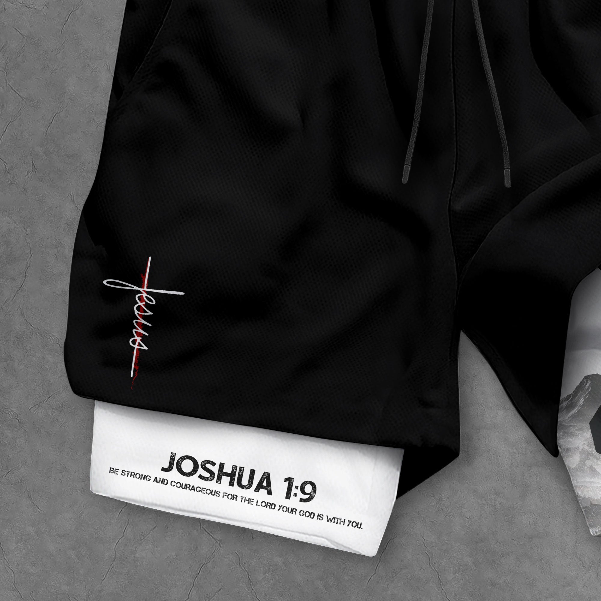 Joshua 1 9 Jesus Carrying Cross Christian Gym Shorts Faith Strength