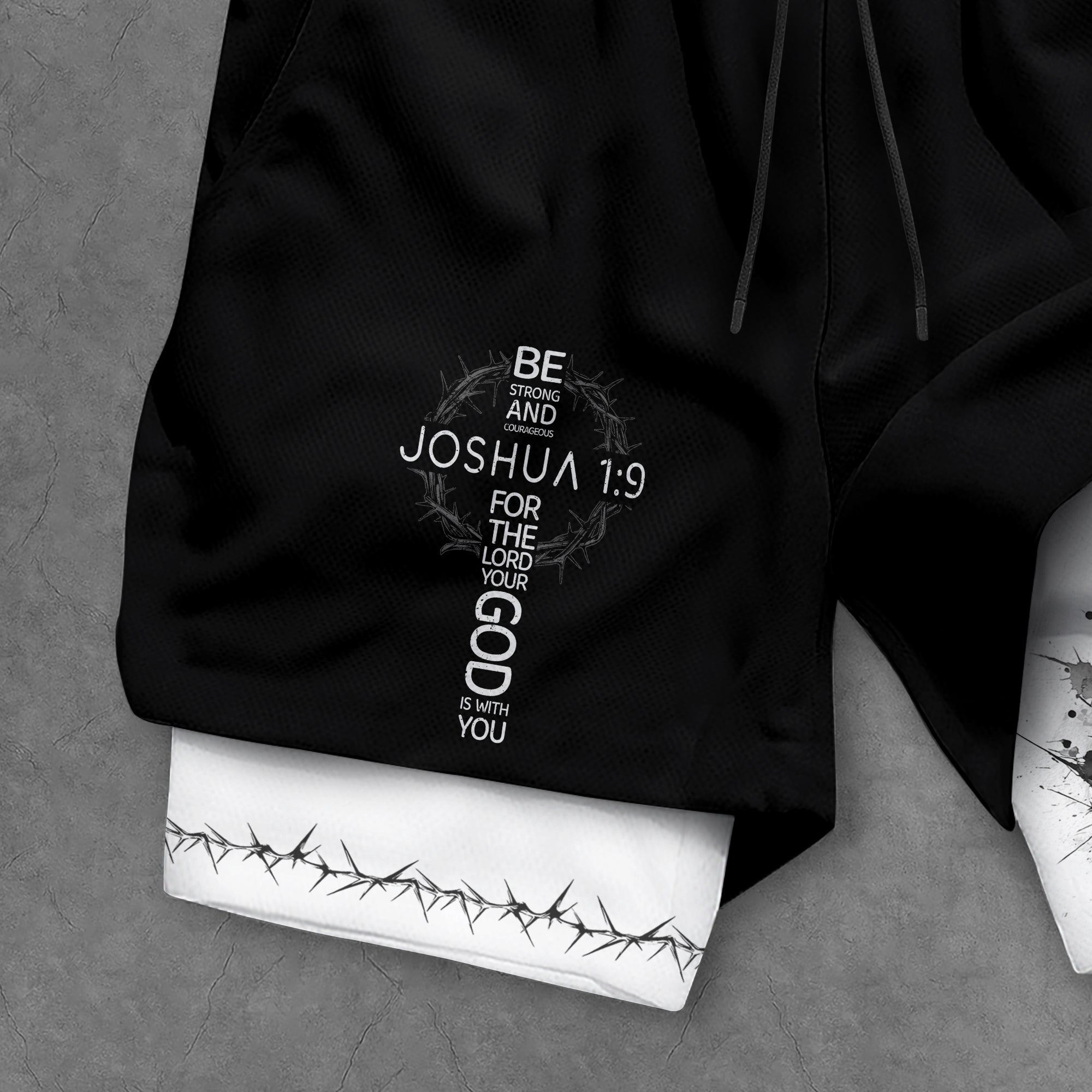 Joshua 1 9 Three Crosses Christian Gym Shorts Faith Over Fear