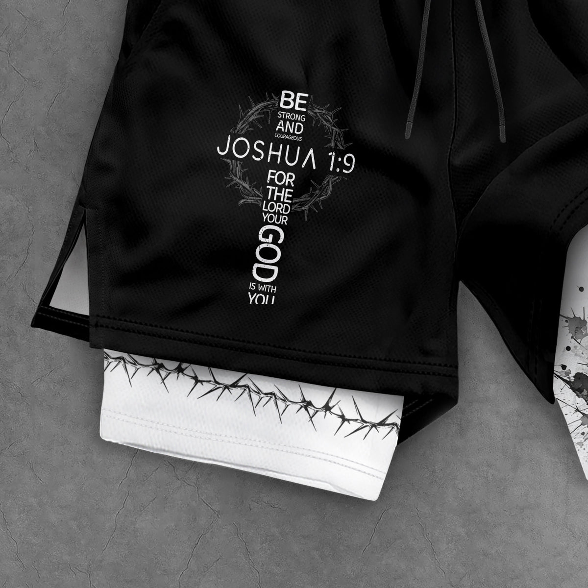 Joshua 1:9 Three Crosses Christian Gym Shorts Faith Over Fear - Rust Field Wear