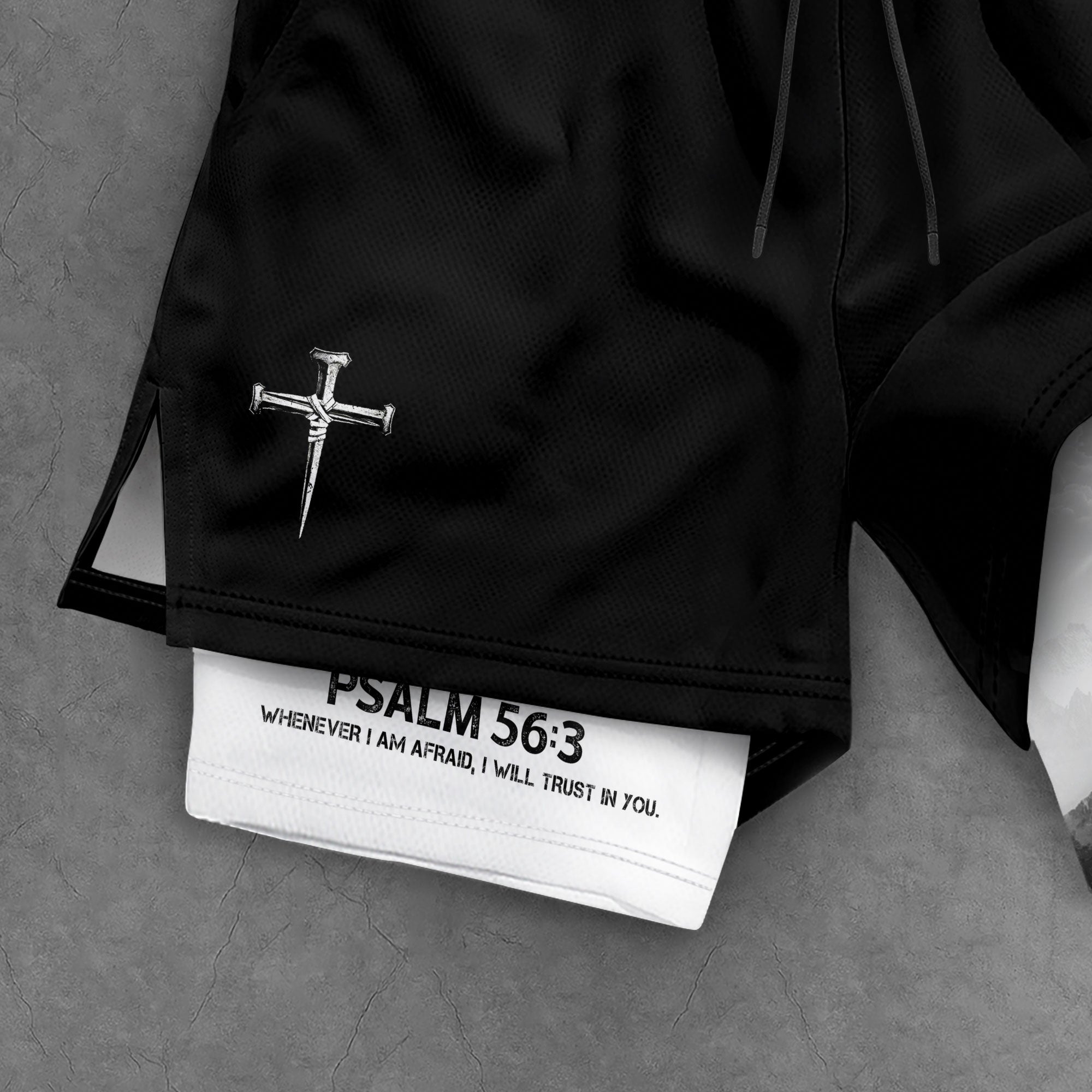 Psalm 56:3 Cross on the Mountain Christian Gym Shorts - Rust Field Wear