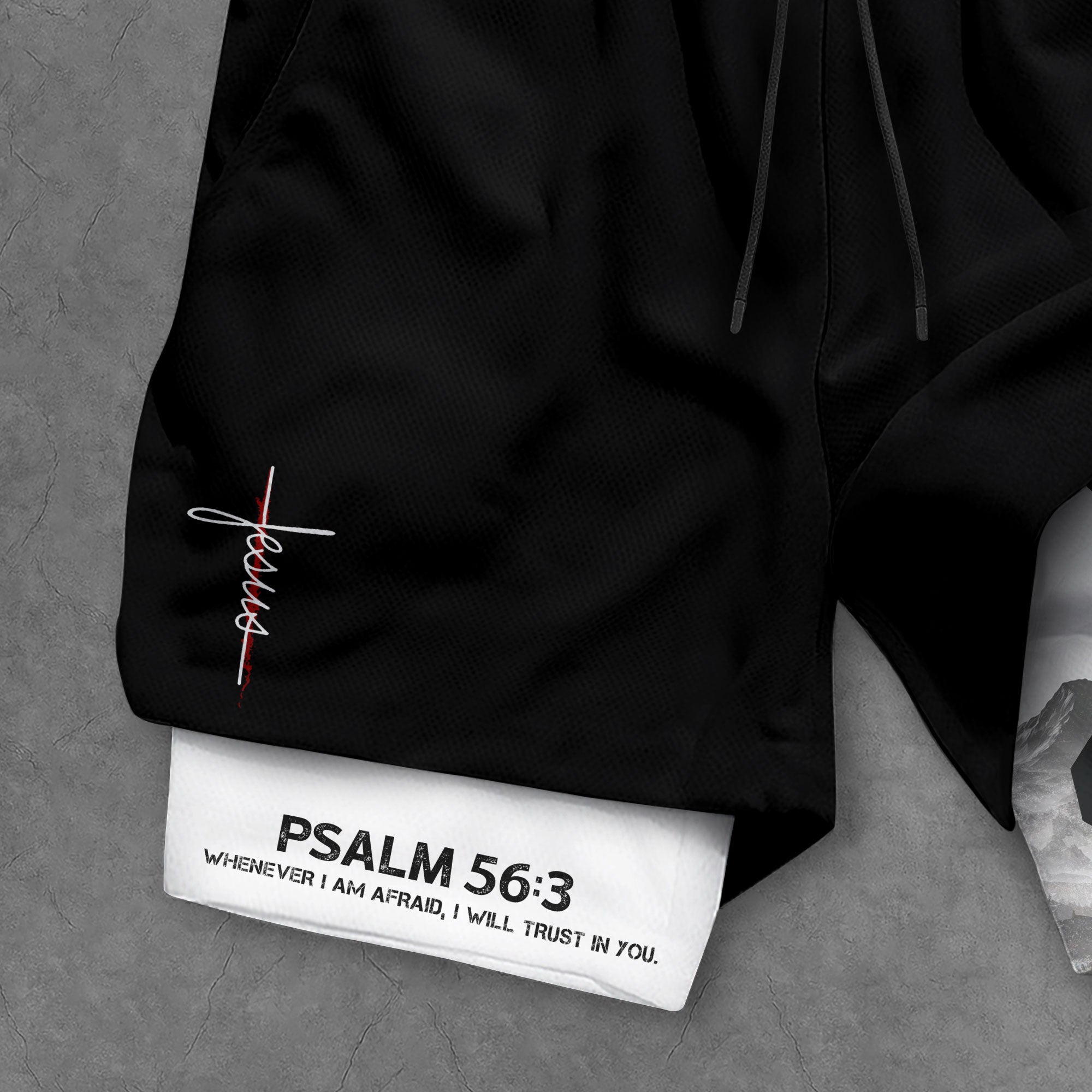 Psalm 56 3 Jesus Carrying the Cross Christian Gym Shorts