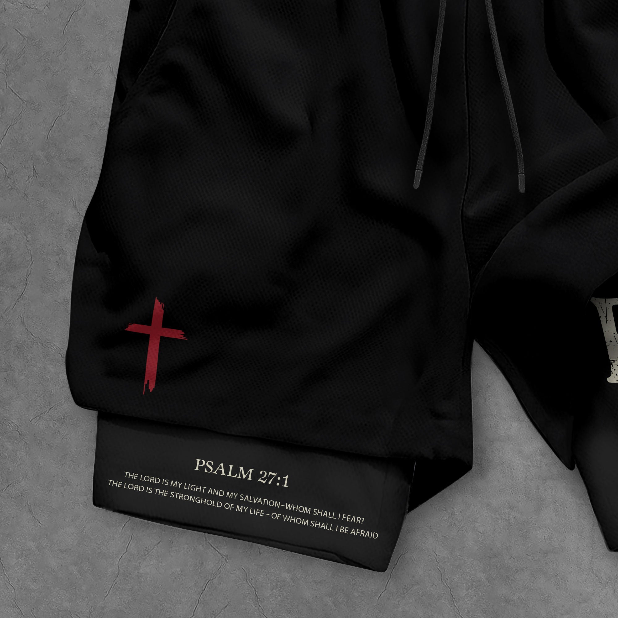 Faith Over Fear Christian Gym Shorts for Men Psalm 27 1 Red Cross