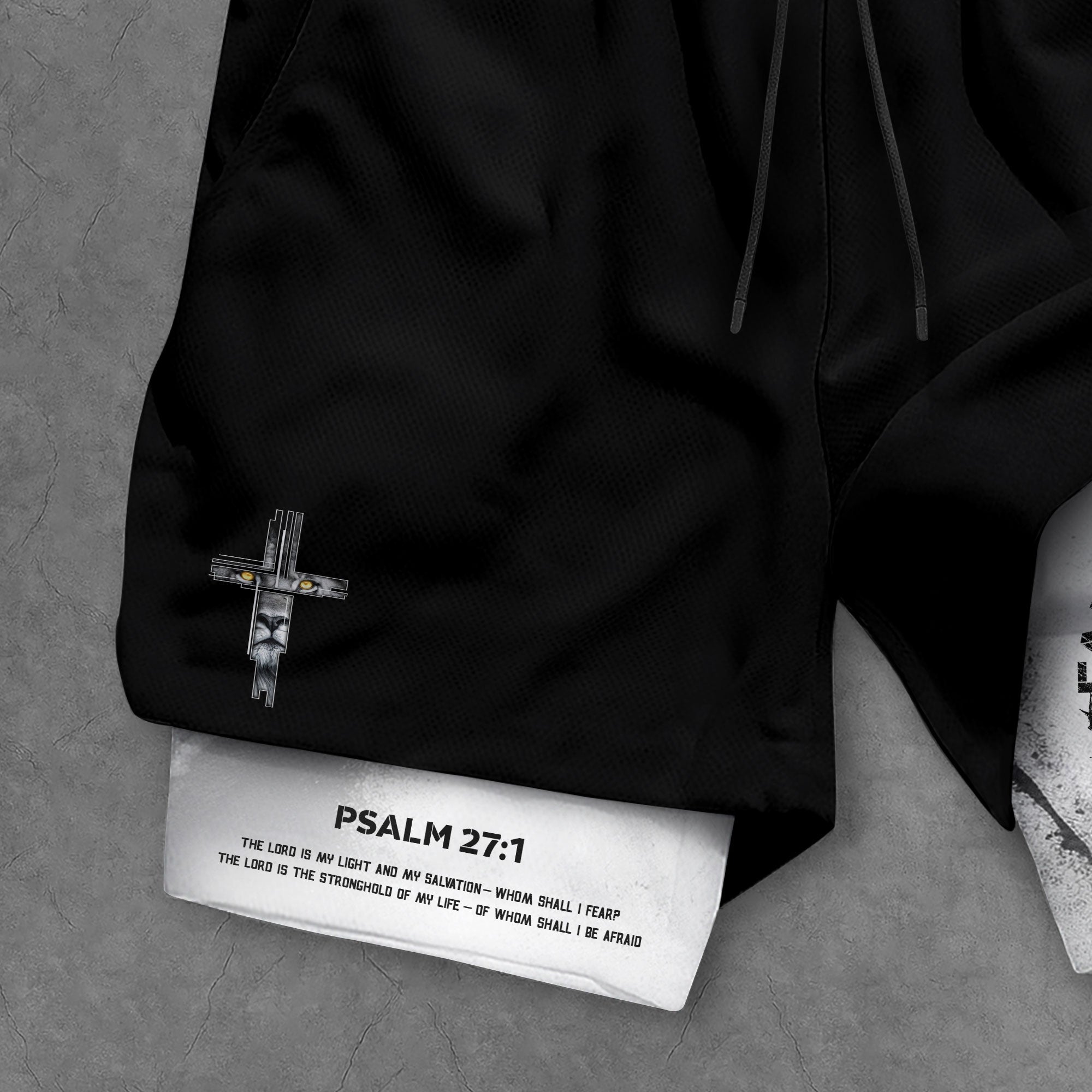 Faith Over Fear Christian Gym Shorts for Men Psalm 27 1 Armor Cross Lion