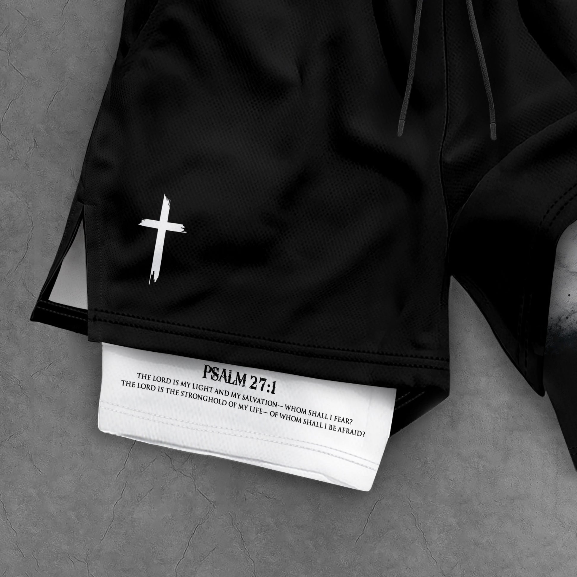 Faith Over Fear Christian Gym Shorts for Men – Psalm 27:1 Lion Cross - Rust Field Wear