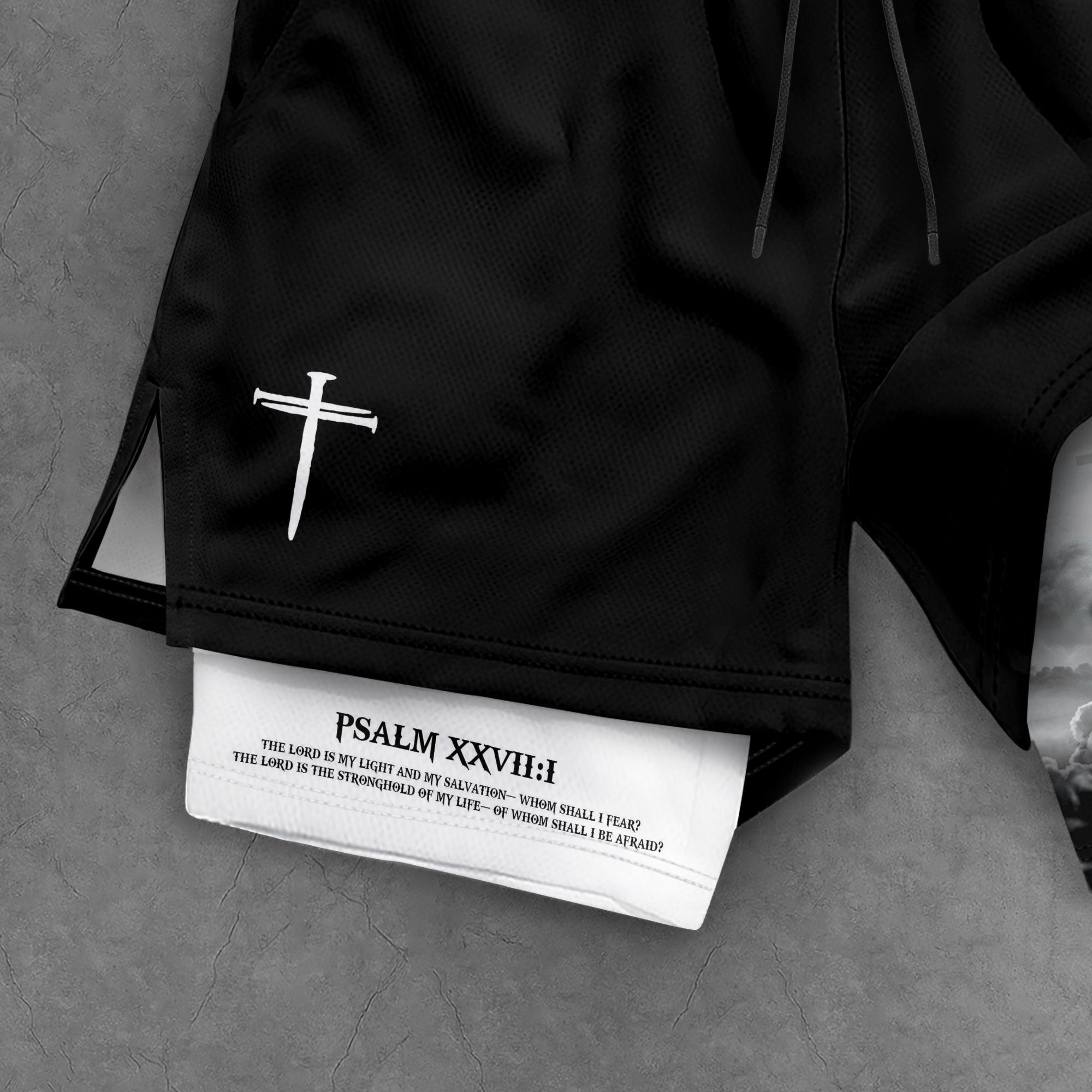 Faith Over Fear Psalm 27:1 Lion Cross Design Christian Gym Shorts - Rust Field Wear