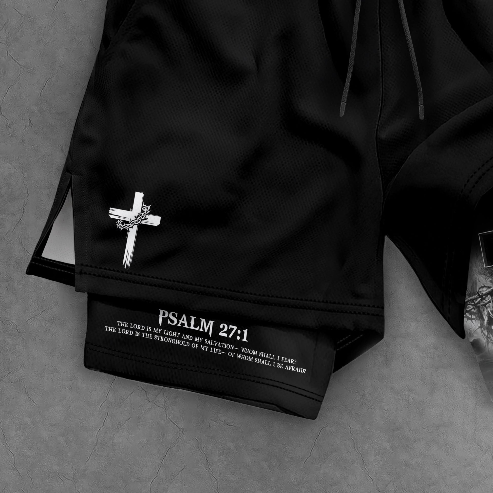 Faith Over Fear Psalm 27:1 Lion Cross Christian Gym Shorts for Men - Rust Field Wear
