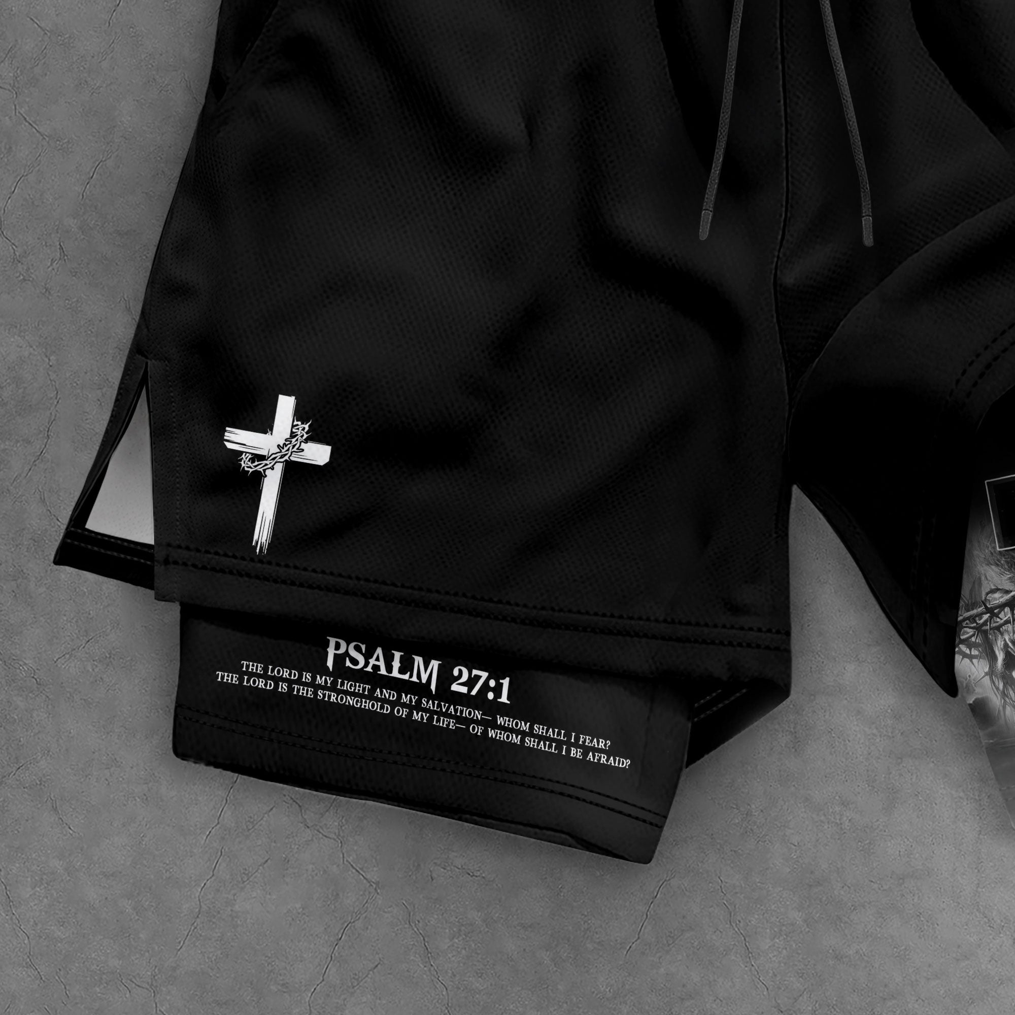 Faith Over Fear Psalm 27:1 Lion Cross Christian Gym Shorts for Men - Rust Field Wear
