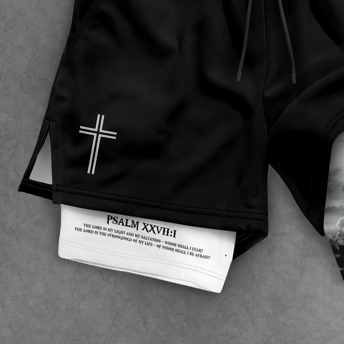 Psalm 27:1 Faith Over Fear Christian Gym Shorts for Men Lion Cross Design - Rust Field Wear