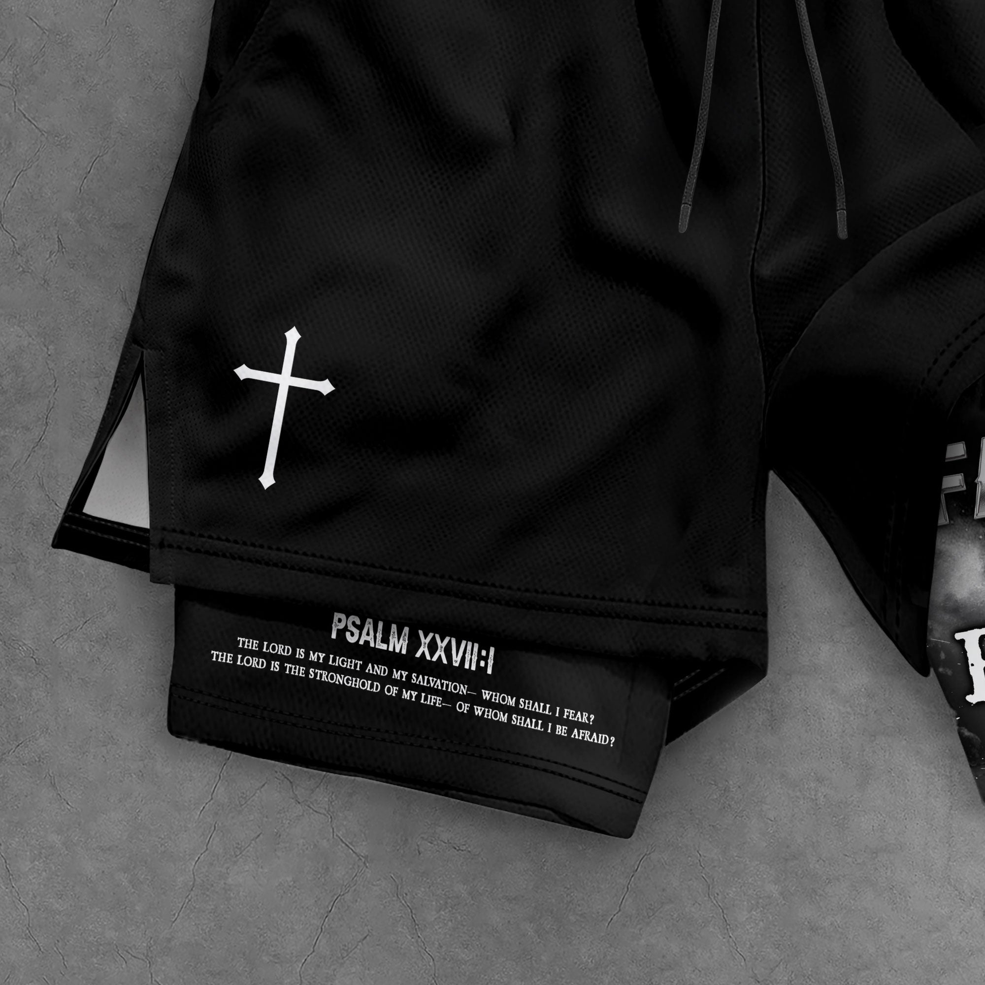 Psalm 27:1 Faith Over Fear Christian Gym Shorts for Men Warrior Cross Design - Rust Field Wear