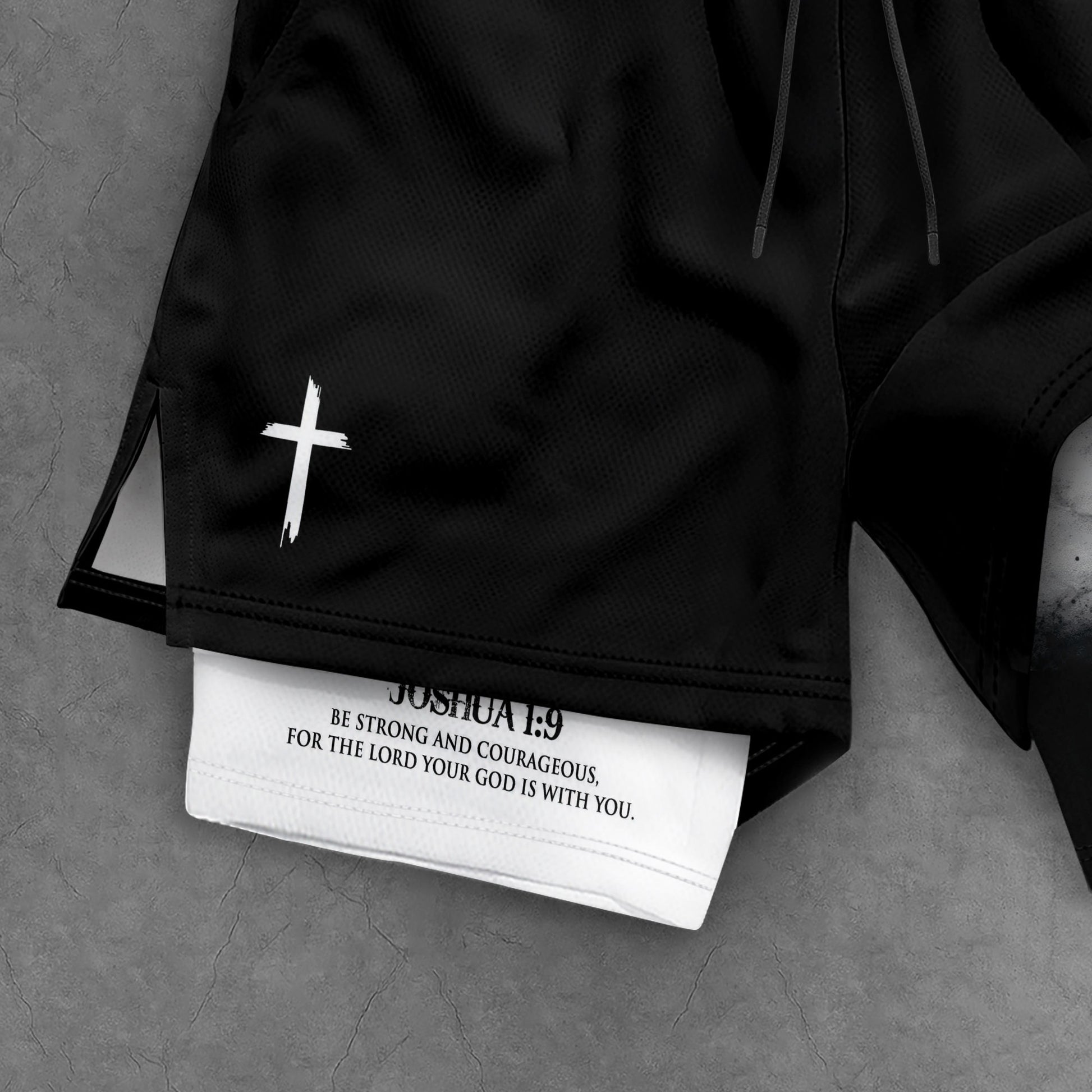 Joshua 1:9 Christian Gym Shorts for Men Lion Cross Bible Verse - Rust Field Wear
