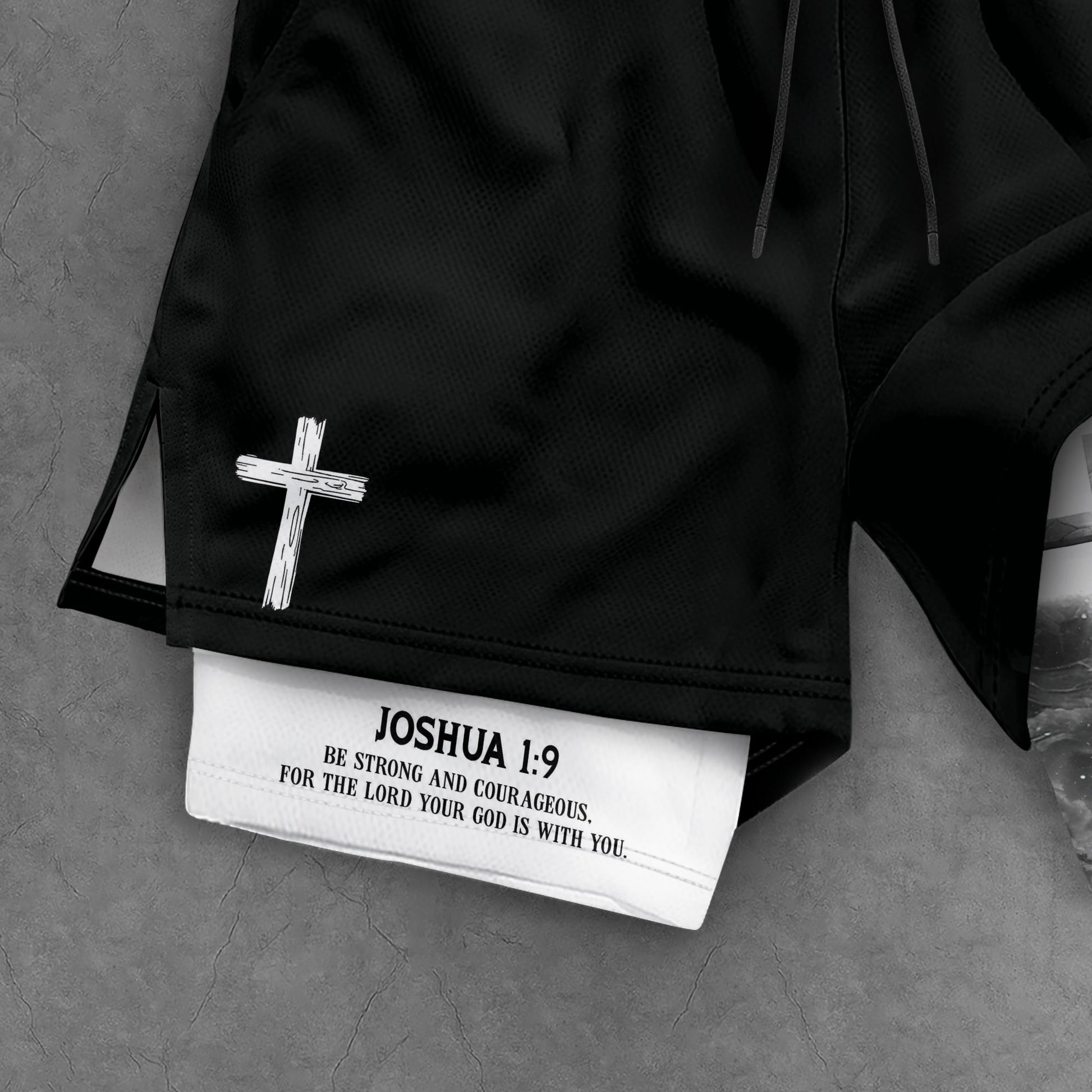 Joshua 1:9 Christian Gym Shorts for Men Cross Courage Design - Rust Field Wear