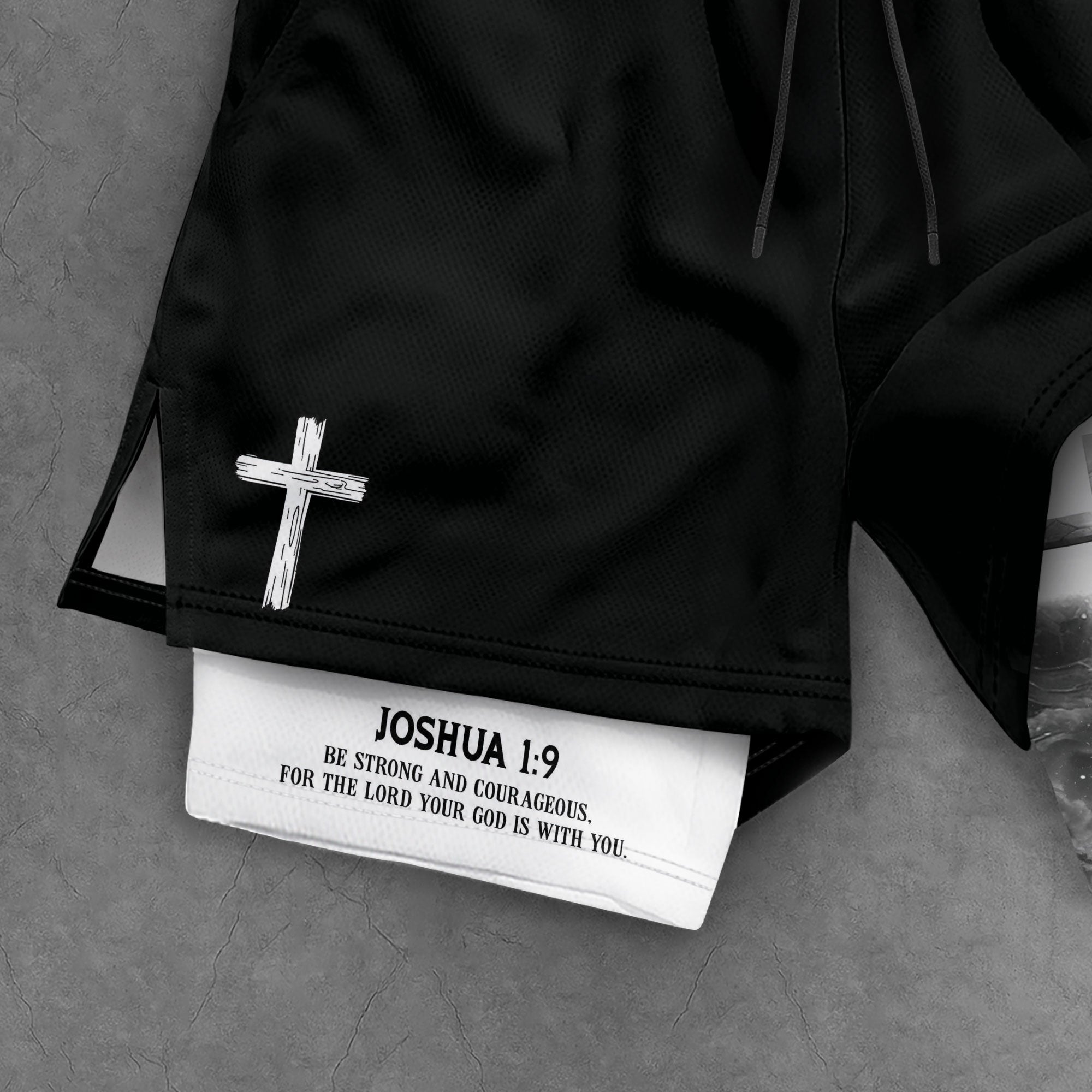 Joshua 1:9 Christian Gym Shorts for Men Cross Courage Design - Rust Field Wear