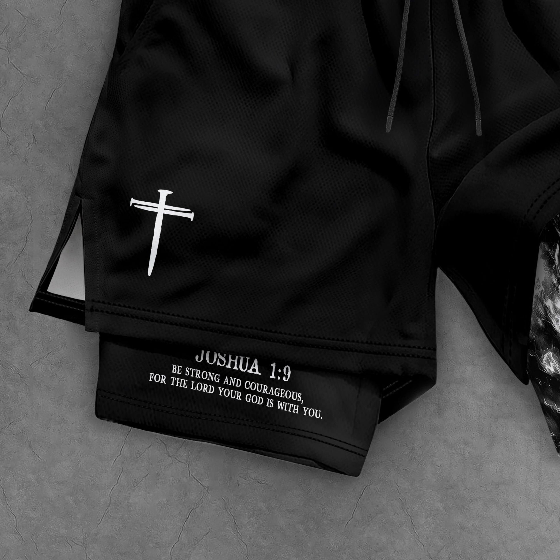 Joshua 1:9 Christian Gym Shorts for Men Lion Cross Faith Strength - Rust Field Wear