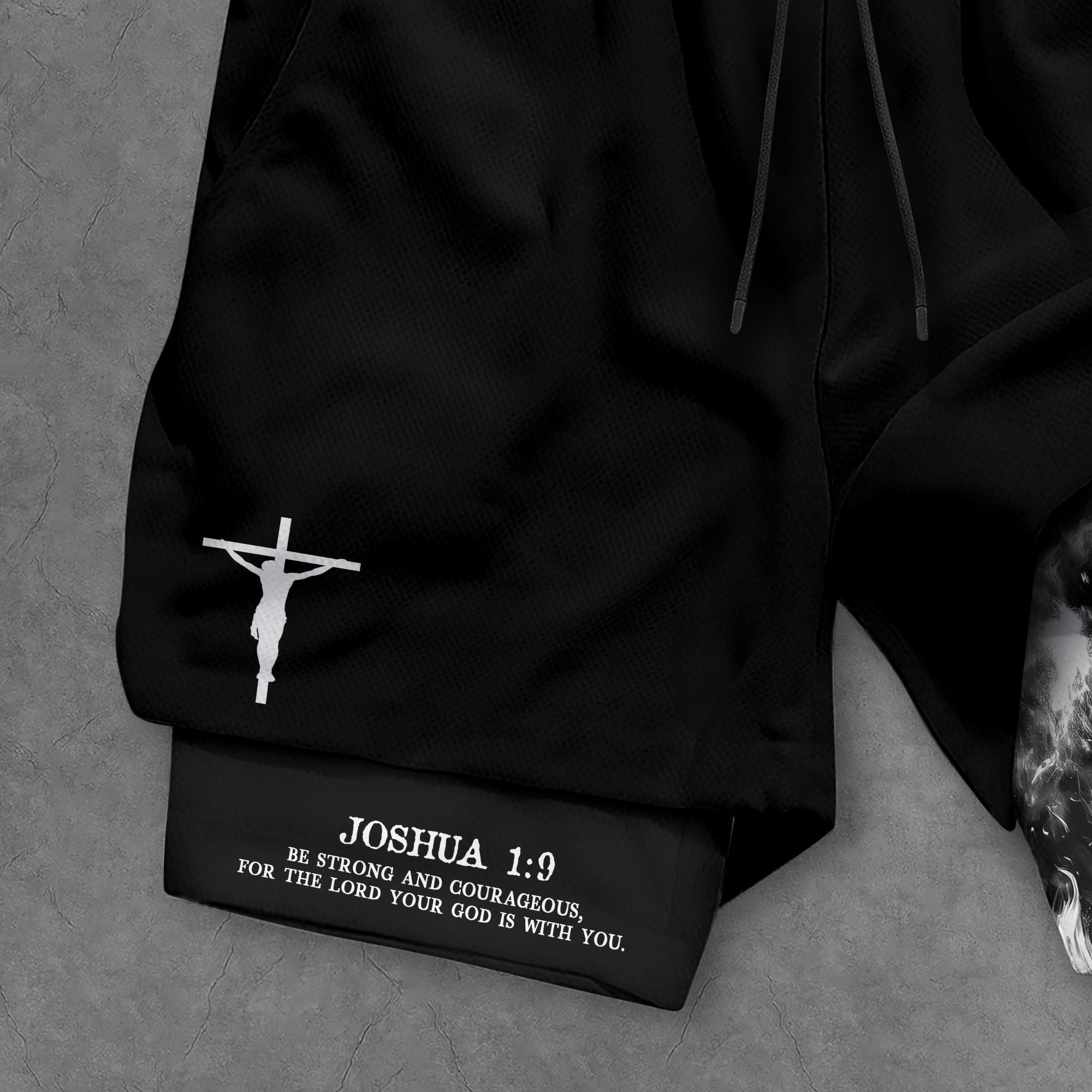 Joshua 1 9 Christian Gym Shorts for Men Lion Cross Crucifix Design