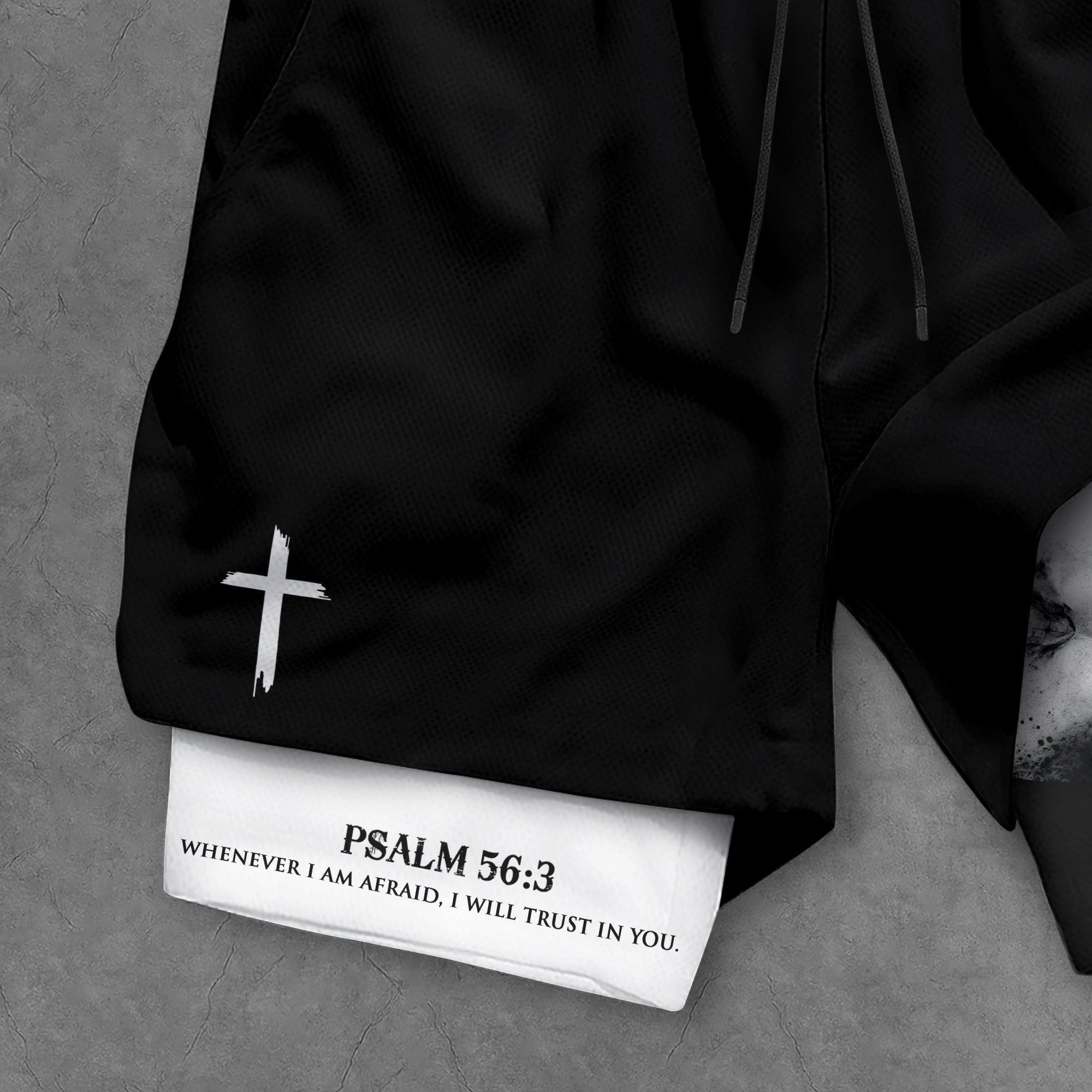 Psalm 56 3 Christian Gym Shorts for Men Lion Cross Faith Design