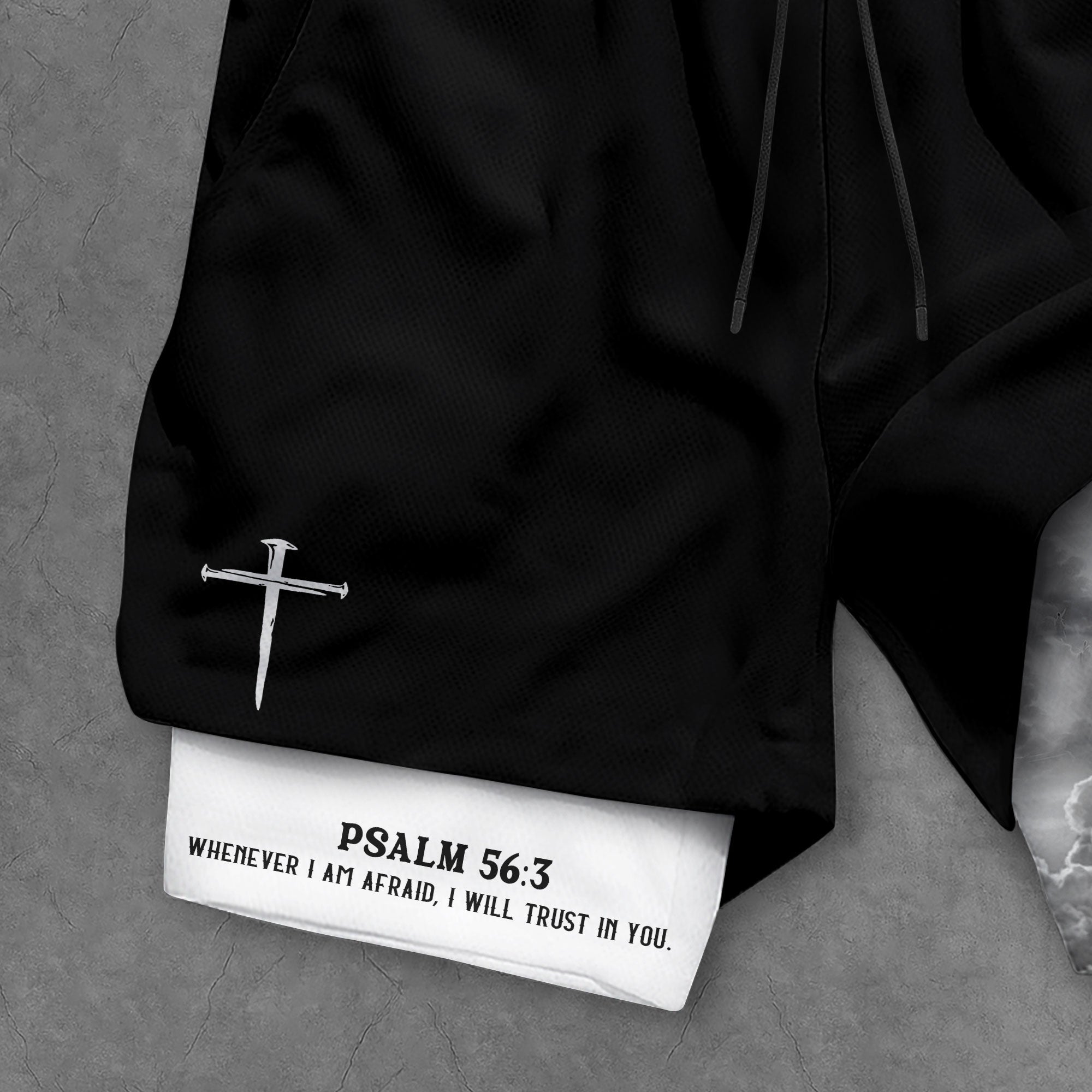 Psalm 56 3 Christian Gym Shorts for Men Fearless Lion Cross Design