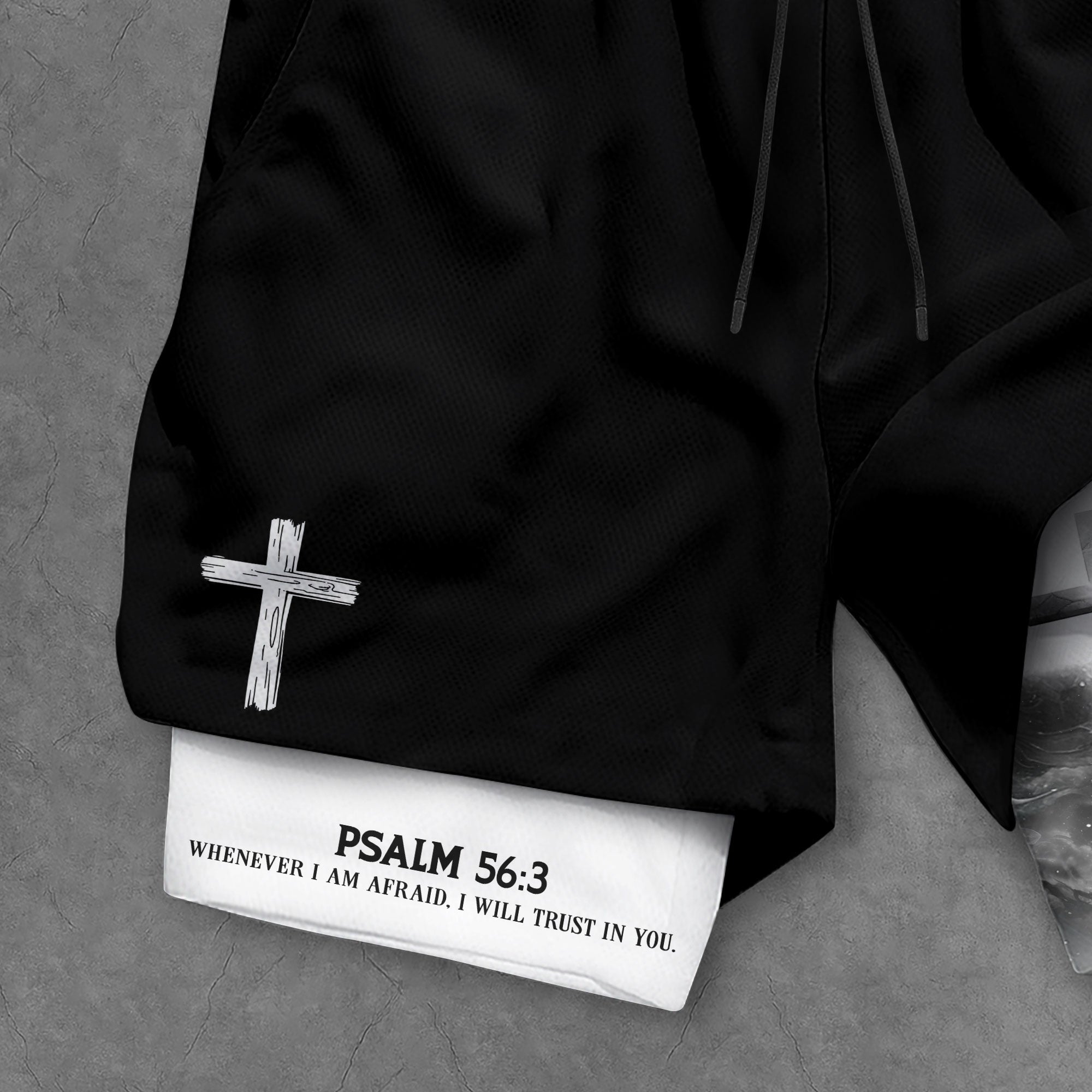 Psalm 56 3 Christian Gym Shorts for Men Lion of Judah Cross Design