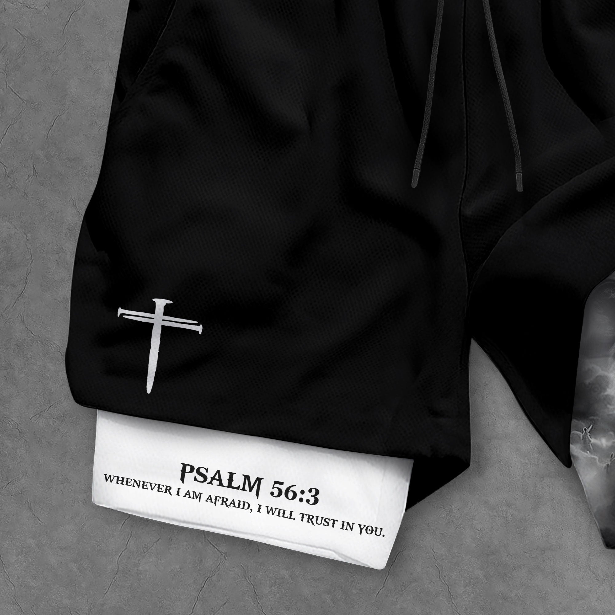 Psalm 56 3 Christian Gym Shorts for Men Trust in God Lion Cross Design