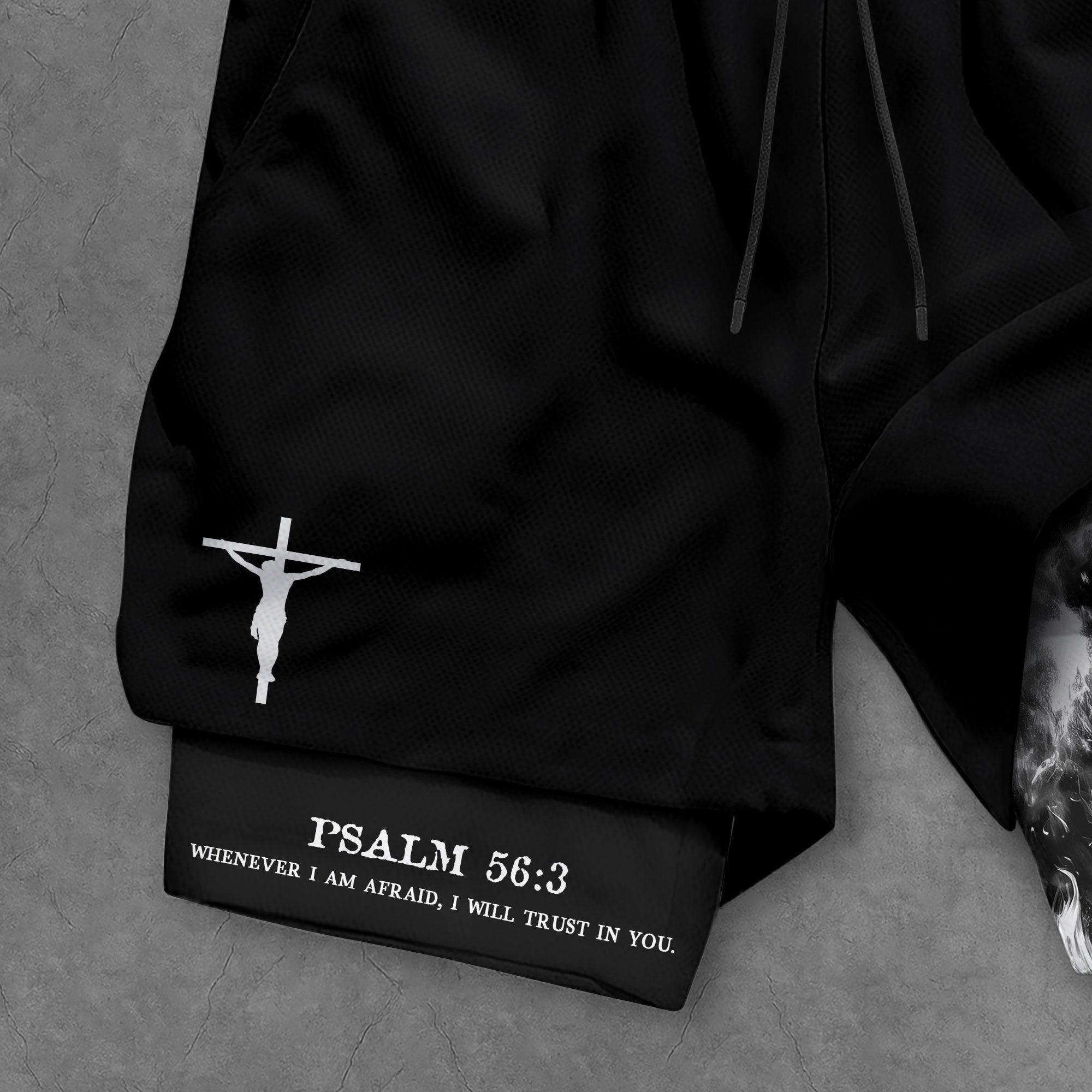 Psalm 56 3 Christian Gym Shorts for Men Lion Cross Path Design