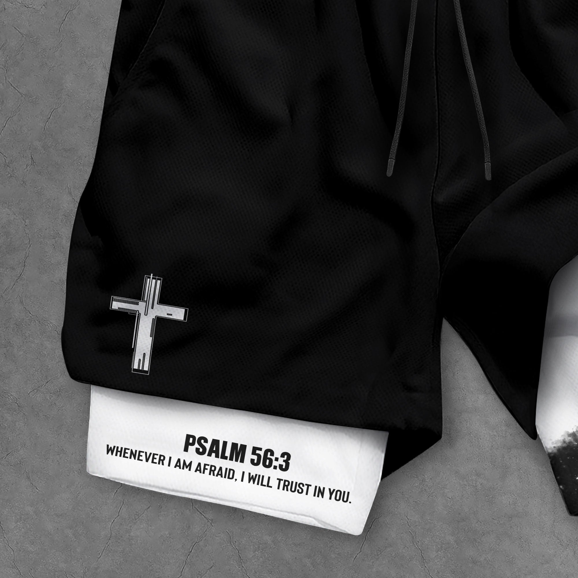 Psalm 56 3 Christian Gym Shorts for Men Jesus Cross Stairway Design