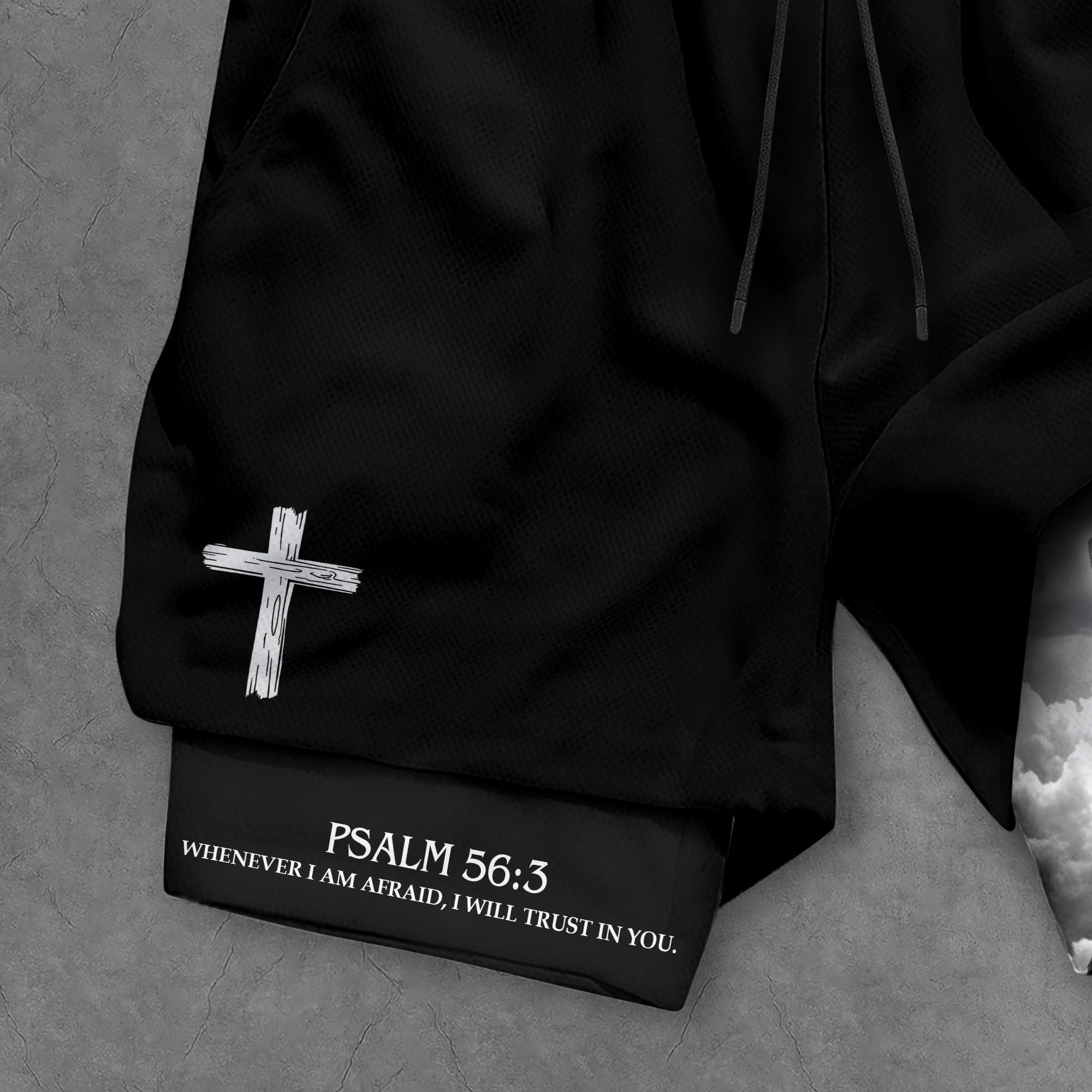 Psalm 56 3 Christian Gym Shorts for Men Jesus Cross Prayer Design