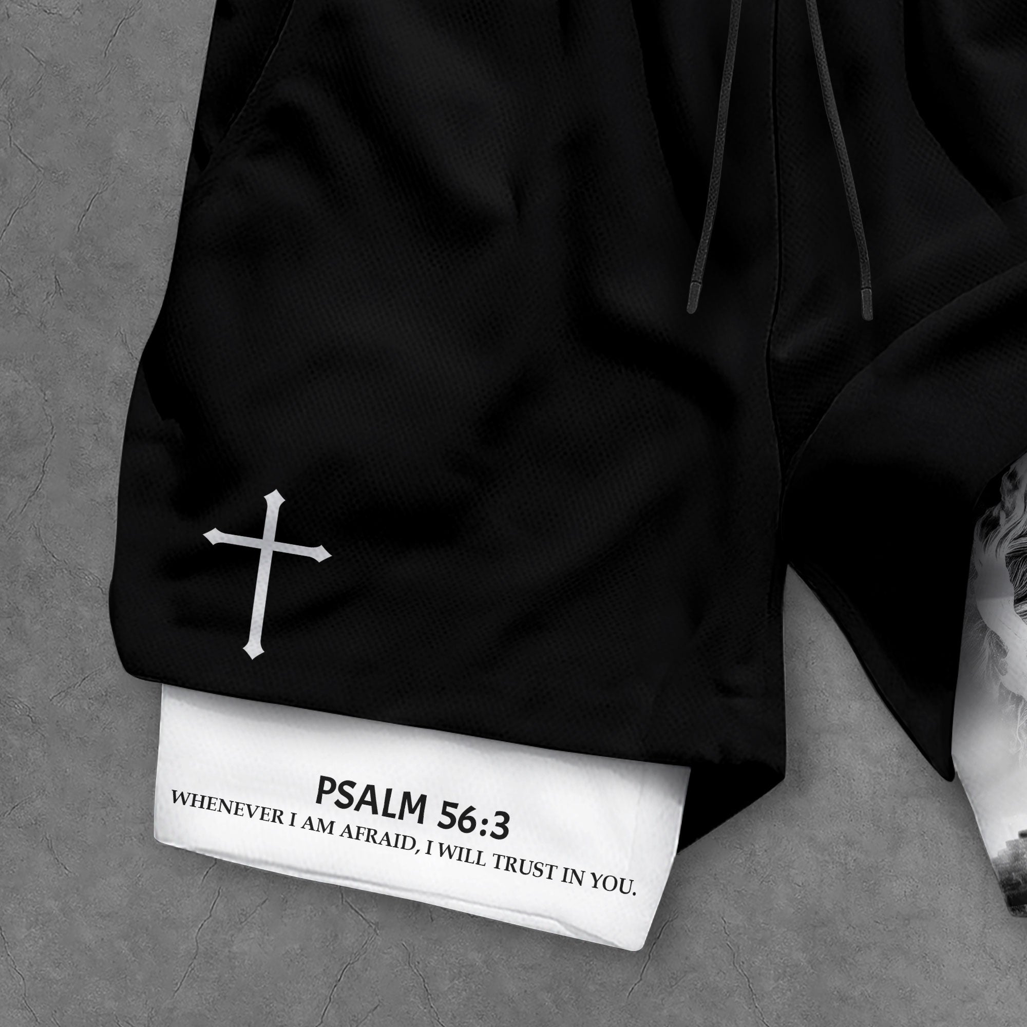 Psalm 56 3 Christian Gym Shorts for Men Lion Armor Cross Design