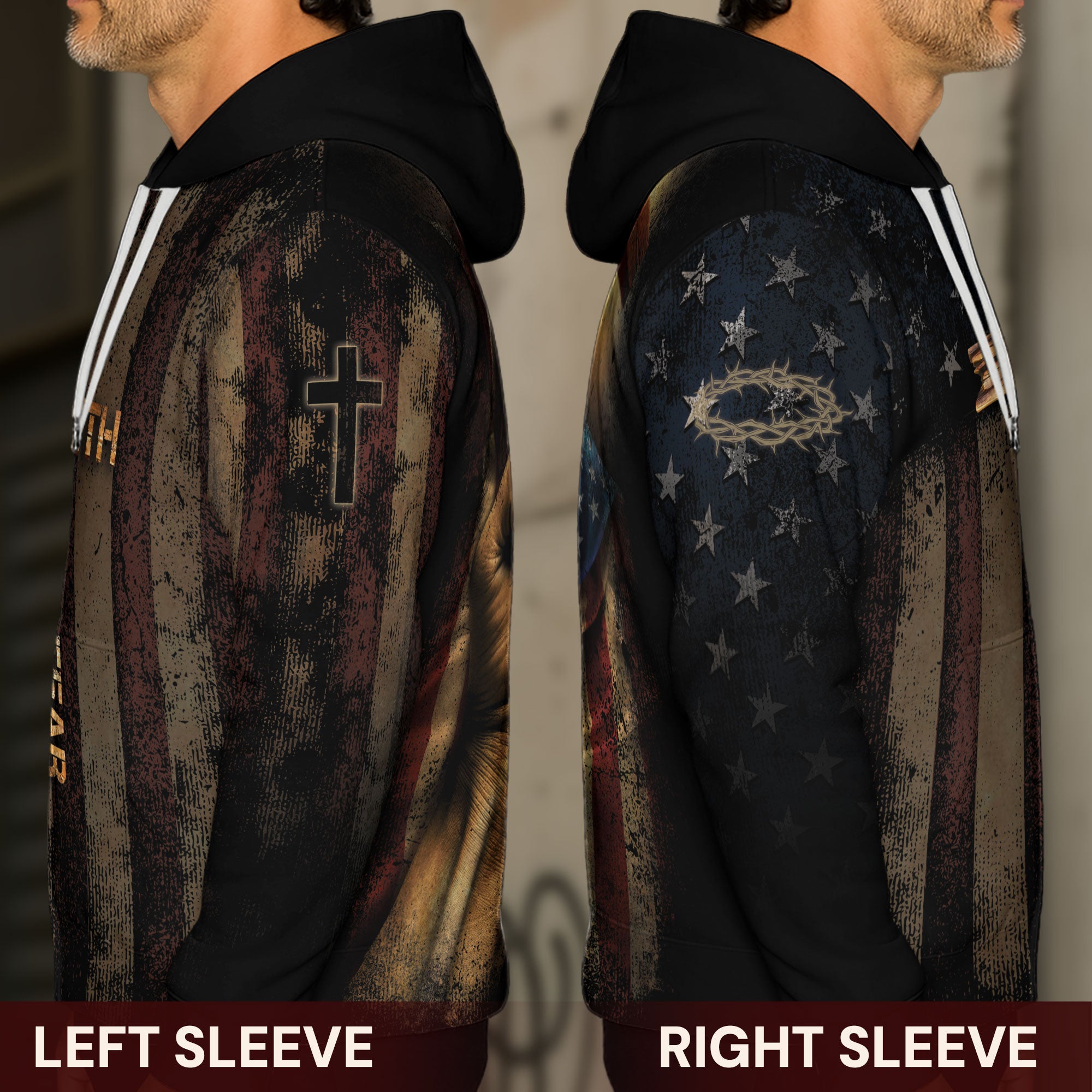 Faith Over Fear Christian Hoodie Cross American Flag Vintage Design